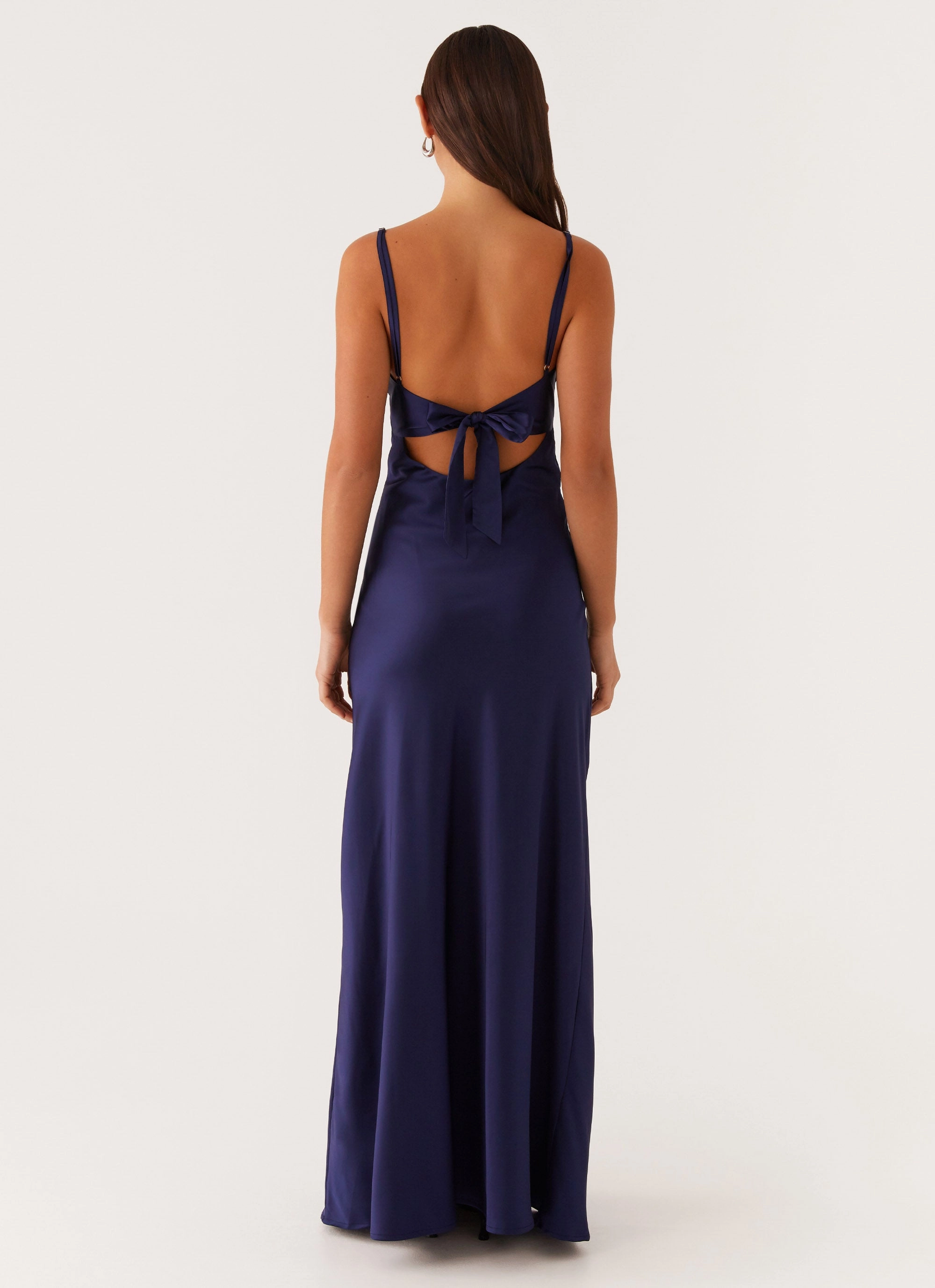 Simple formal dress Flora Satin Maxi Dress - Navy