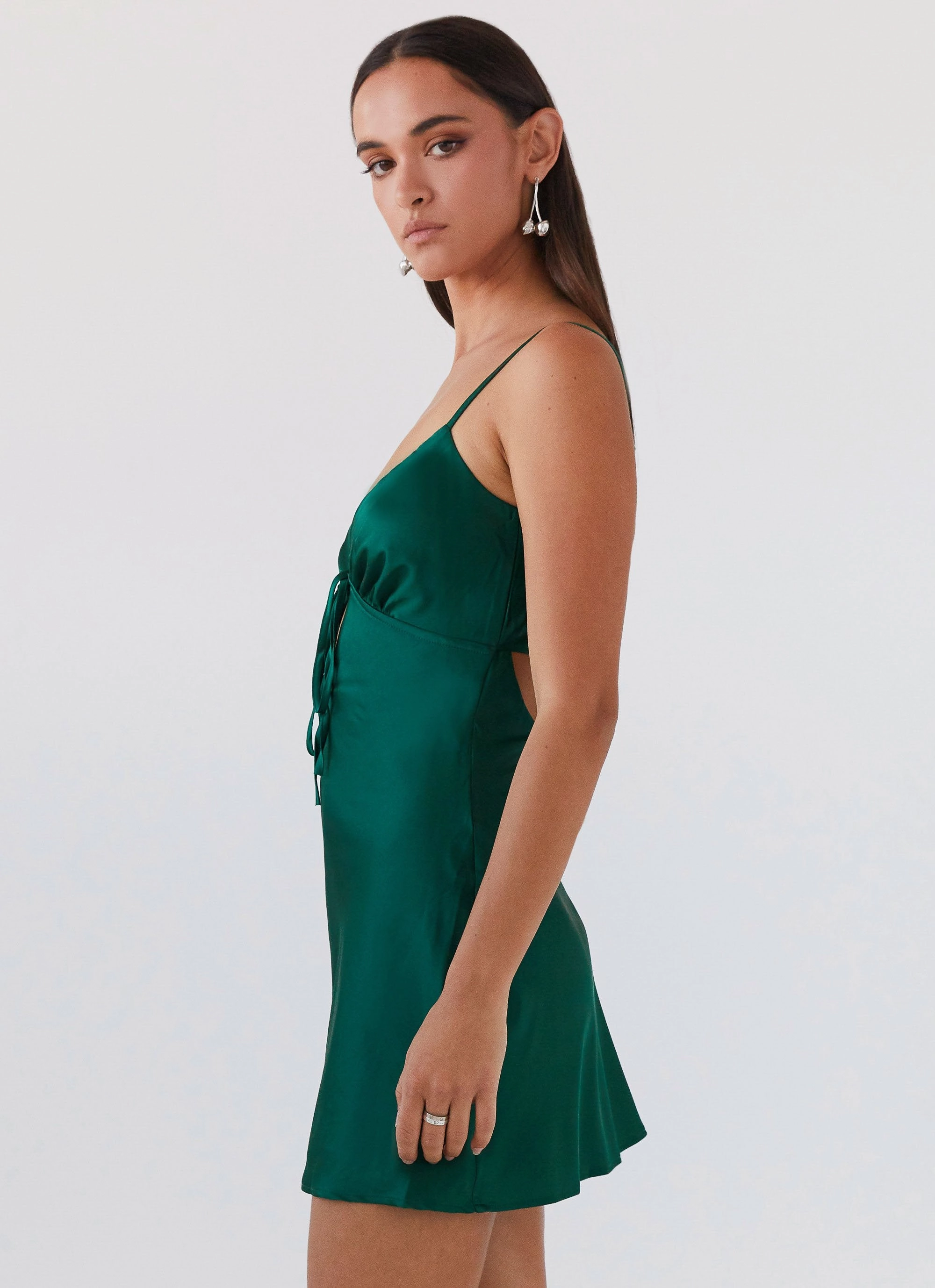 Flora Satin Mini Dress - Forest Green urban vibe Versatile Touch