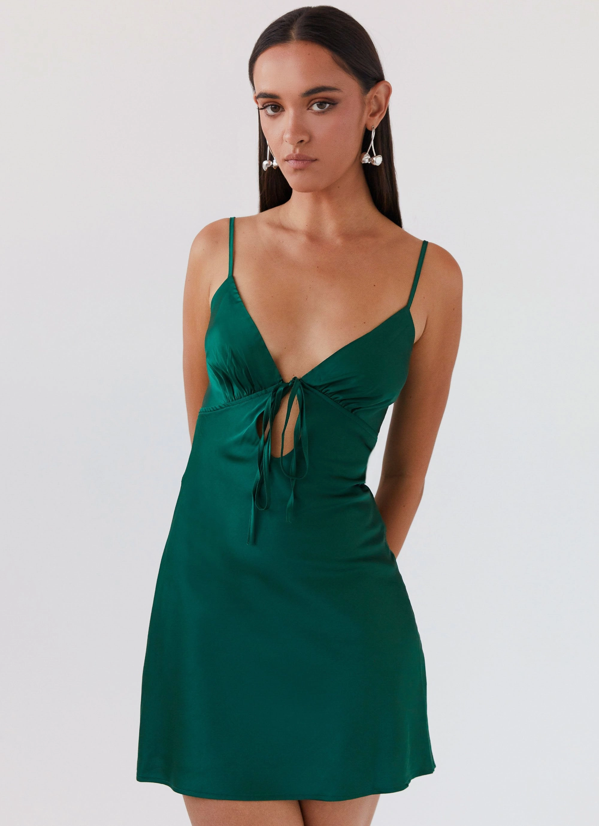 Neutral Layer Flora Satin Mini Dress - Forest Green