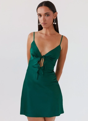 Neutral Layer Flora Satin Mini Dress - Forest Green