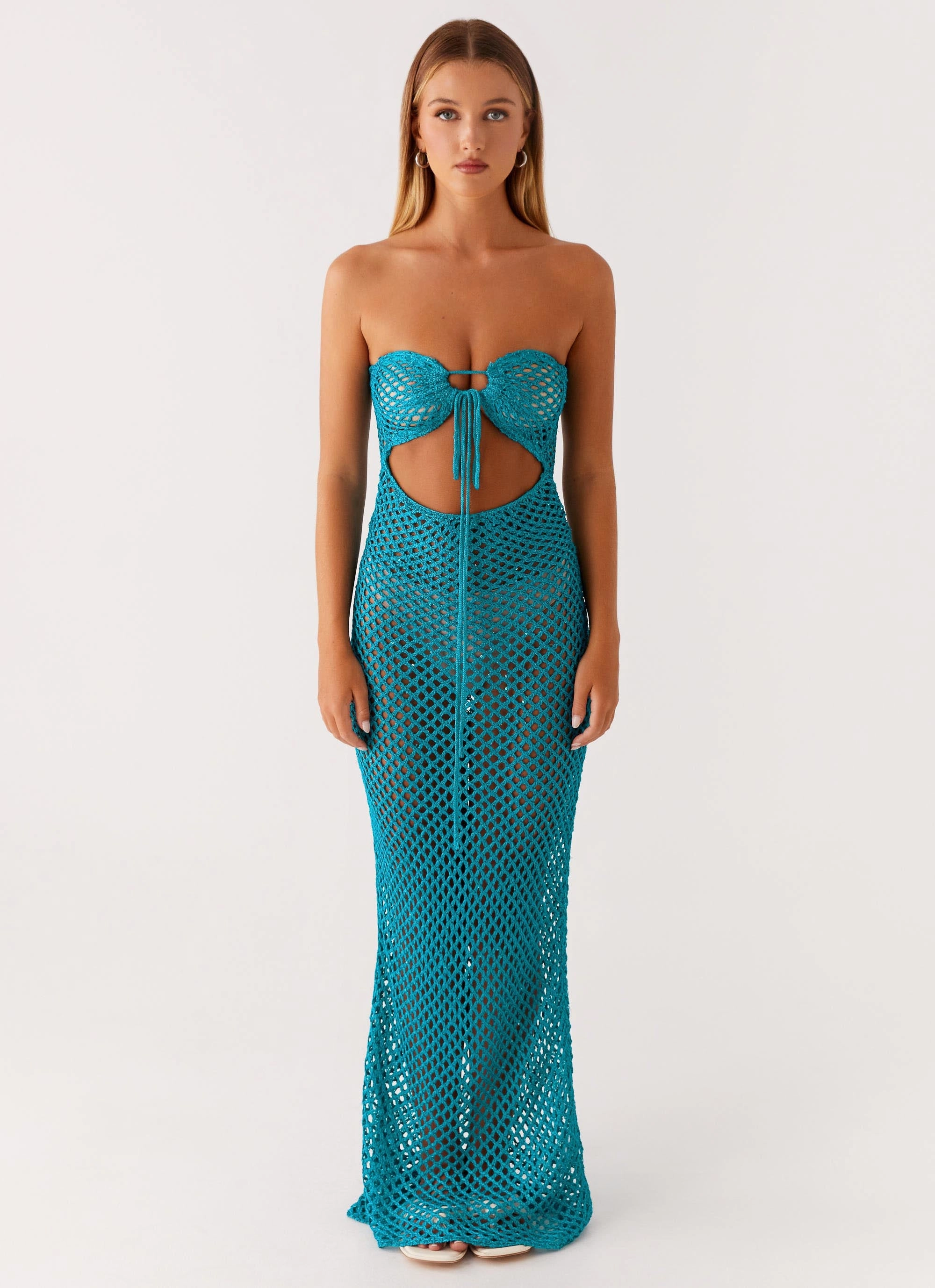 Sun Kissed Crochet Maxi Dress - Blue Polished Look