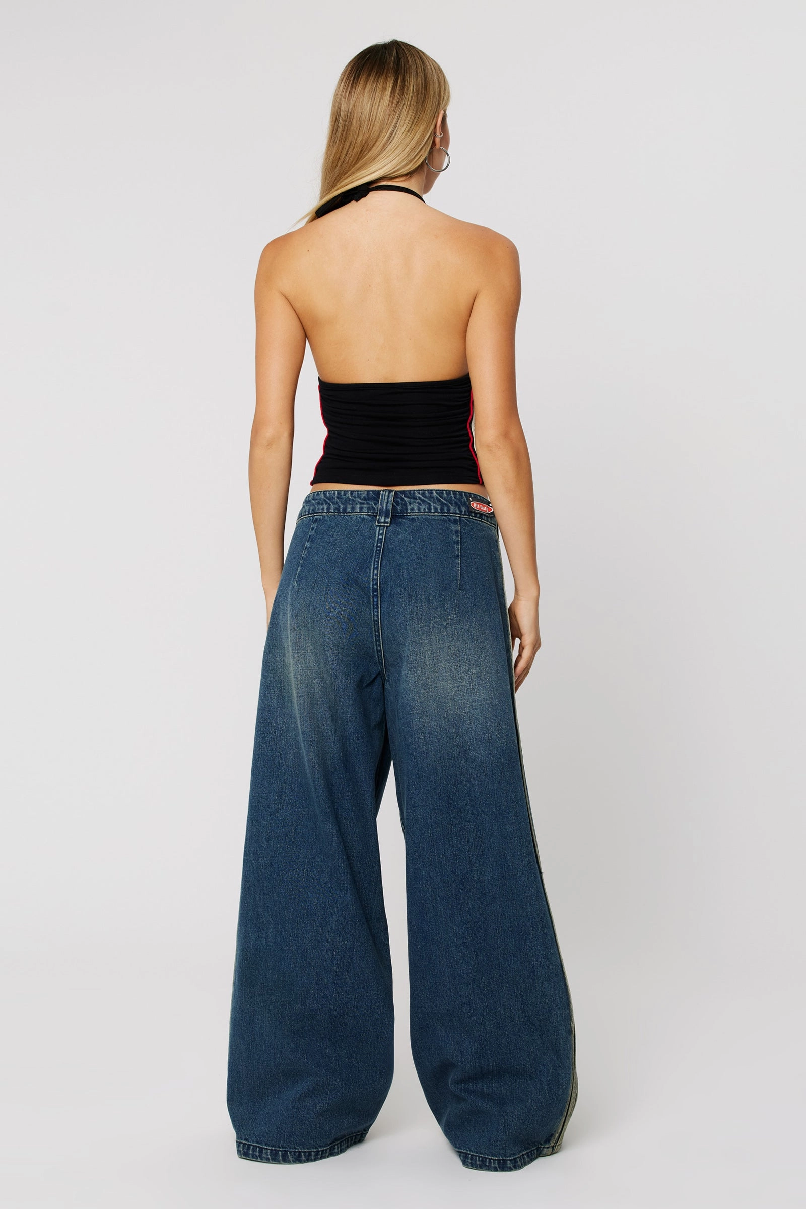 99 Melanie Blue Mega Baggy Side Stripe Low Rise Jean Four Way Stretch