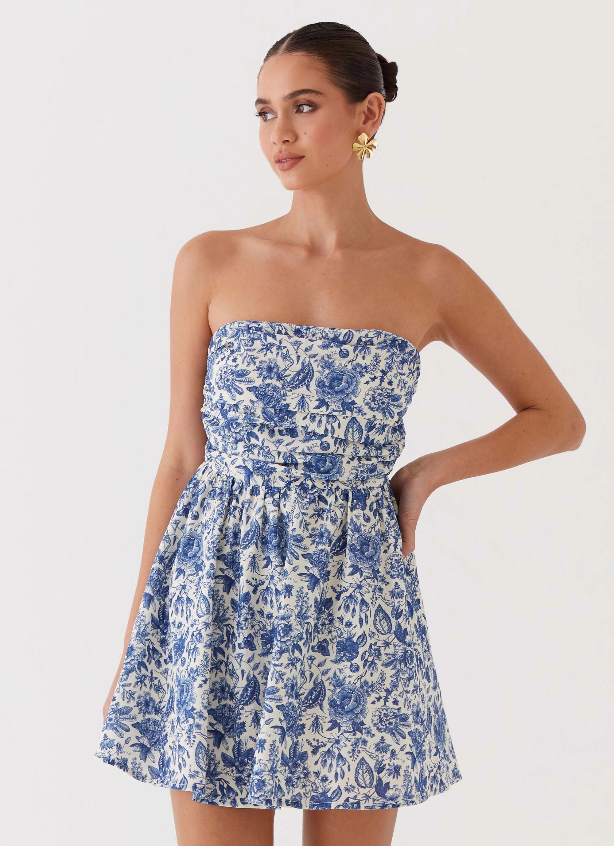 Trend Texture Forget Me Not Linen Mini Dress - Blue Paisley