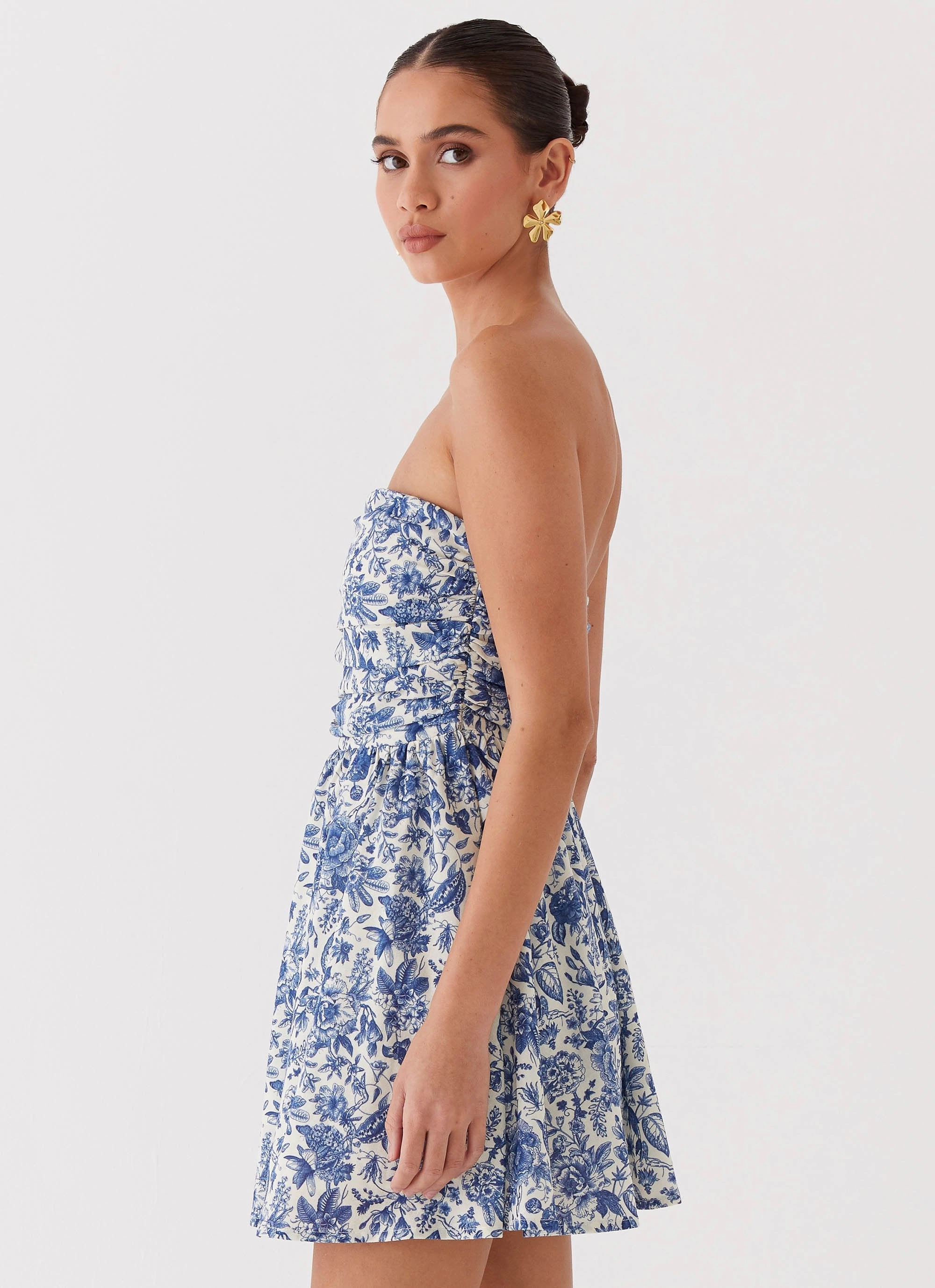 Forget Me Not Linen Mini Dress - Blue Paisley Modern Design Chill Piece