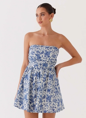 Trend Texture Forget Me Not Linen Mini Dress - Blue Paisley