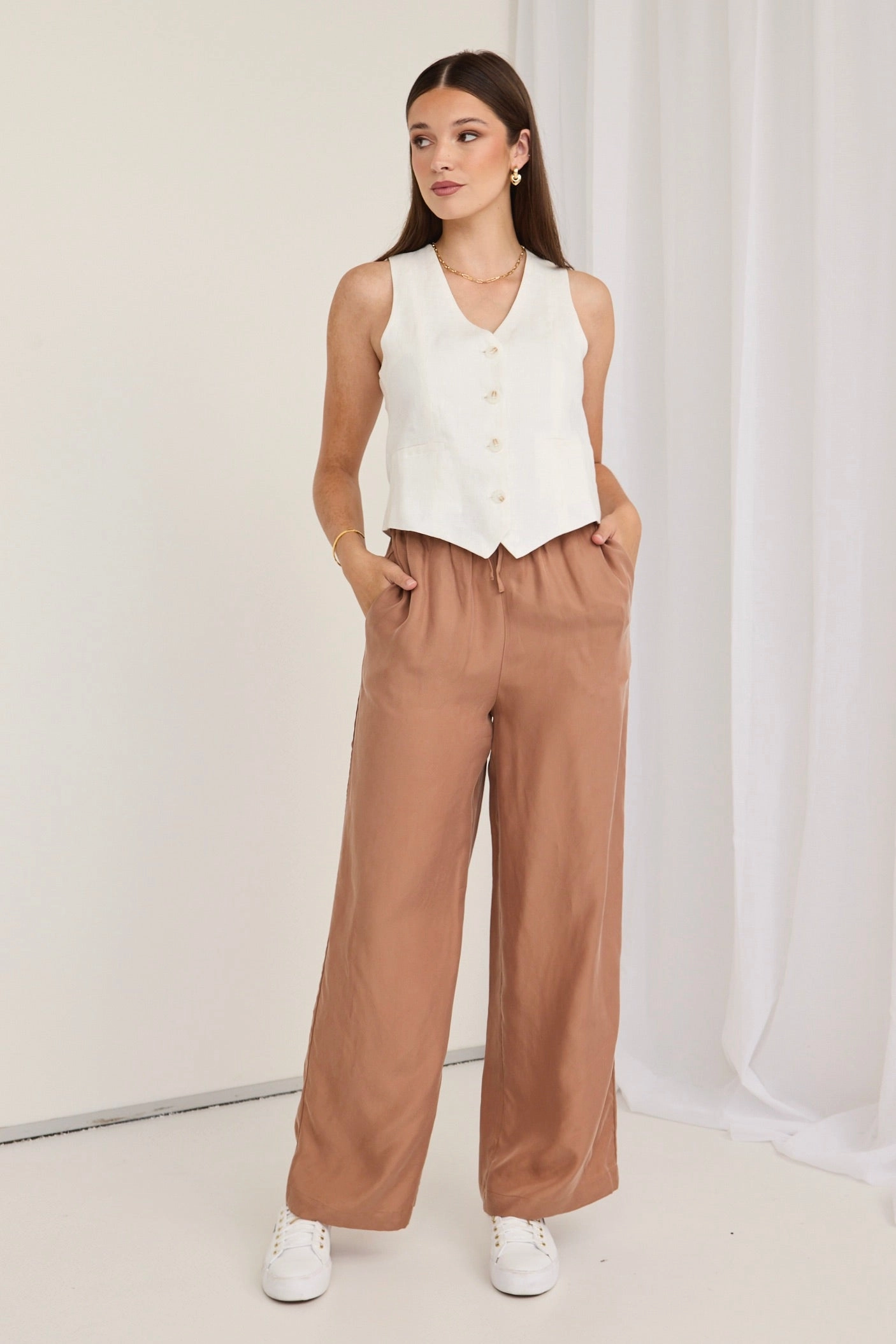 Comfy Movement Riverside Mocha Luxury Blend Pull On Wide Leg Pants