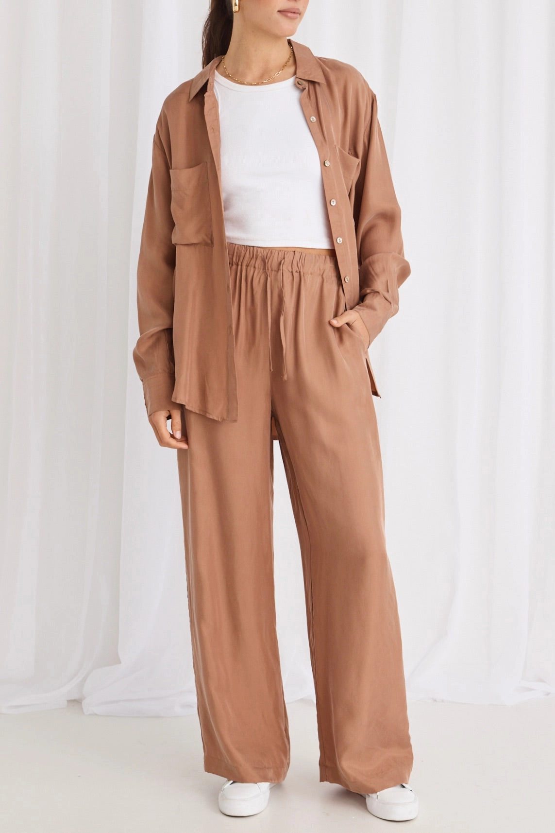 Riverside Mocha Luxury Blend Pull On Wide Leg Pants AdjustableDrawstring Workwear