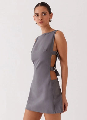 Cherish You Buckle Mini Dress - Charcoal Snag-Resistant Texture Softness