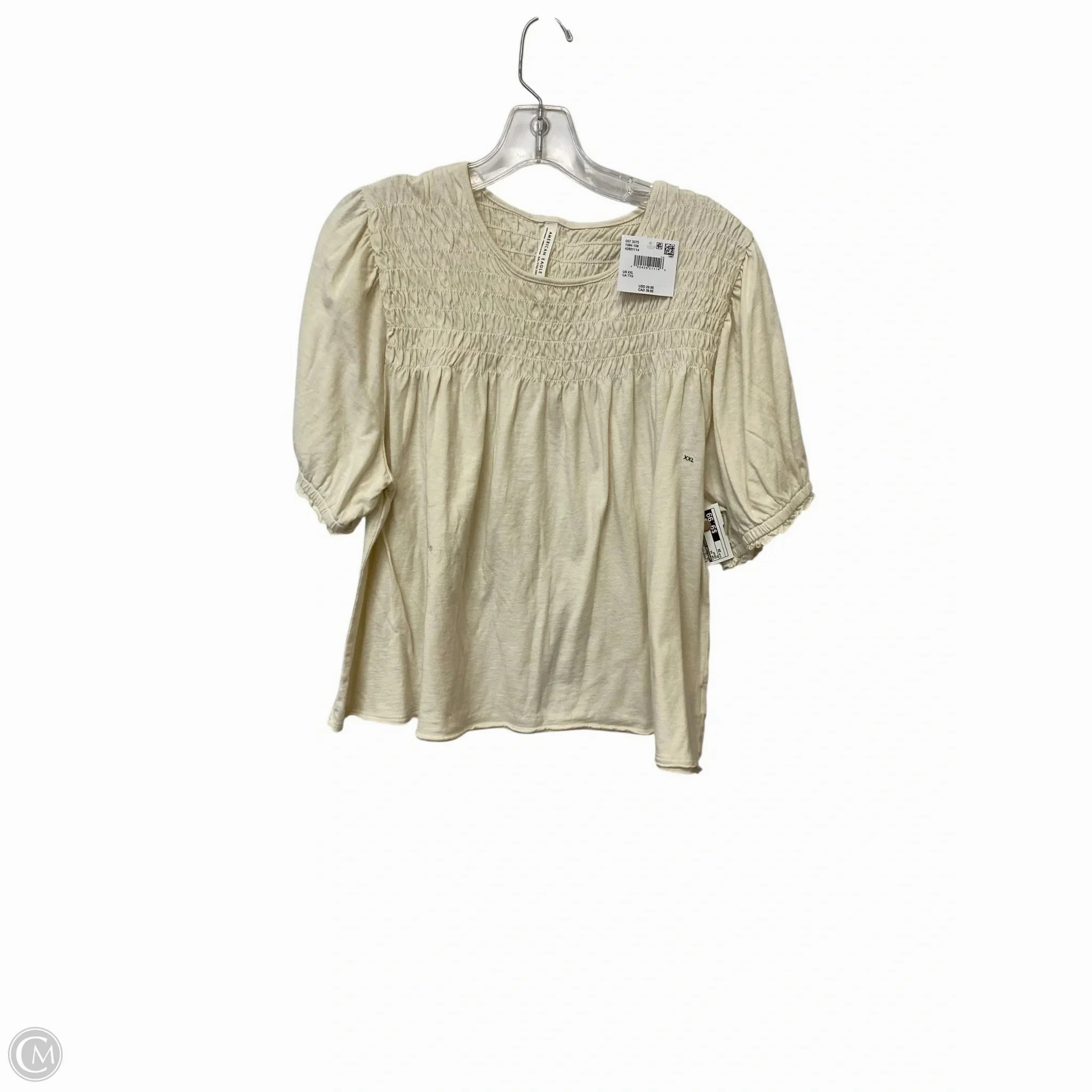 Top Short Sleeve By American Eagle In Cream, Size: 2x Reinforced Collar Comfy All-Day