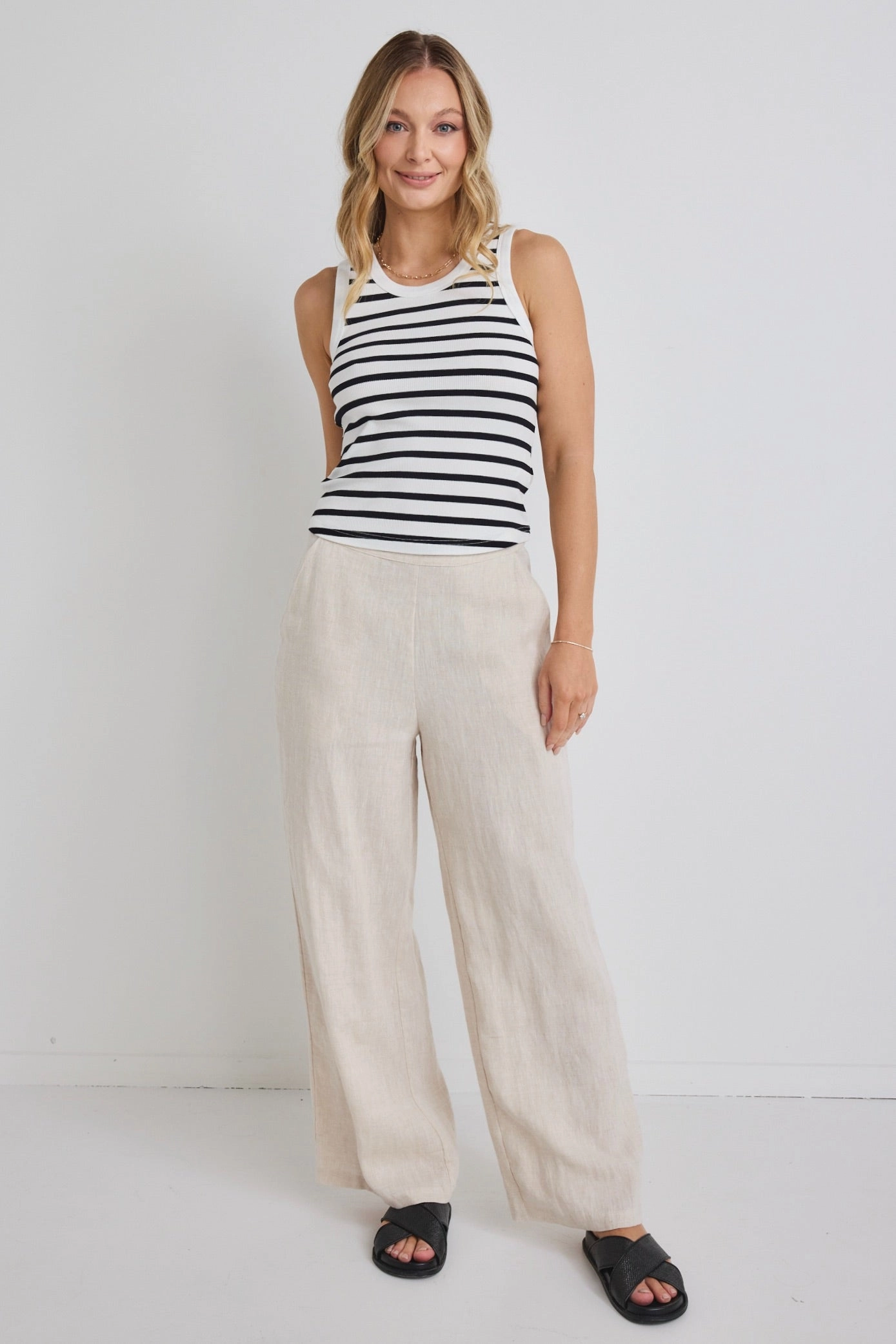 Freedom Natural Linen Zip Back Wide Leg Pant GussetedCrotch