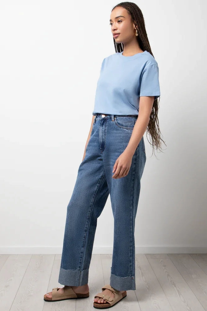 Crew Neck Short Sleeve Regular Fit T-Shirt Blue Smooth Zipper Integration