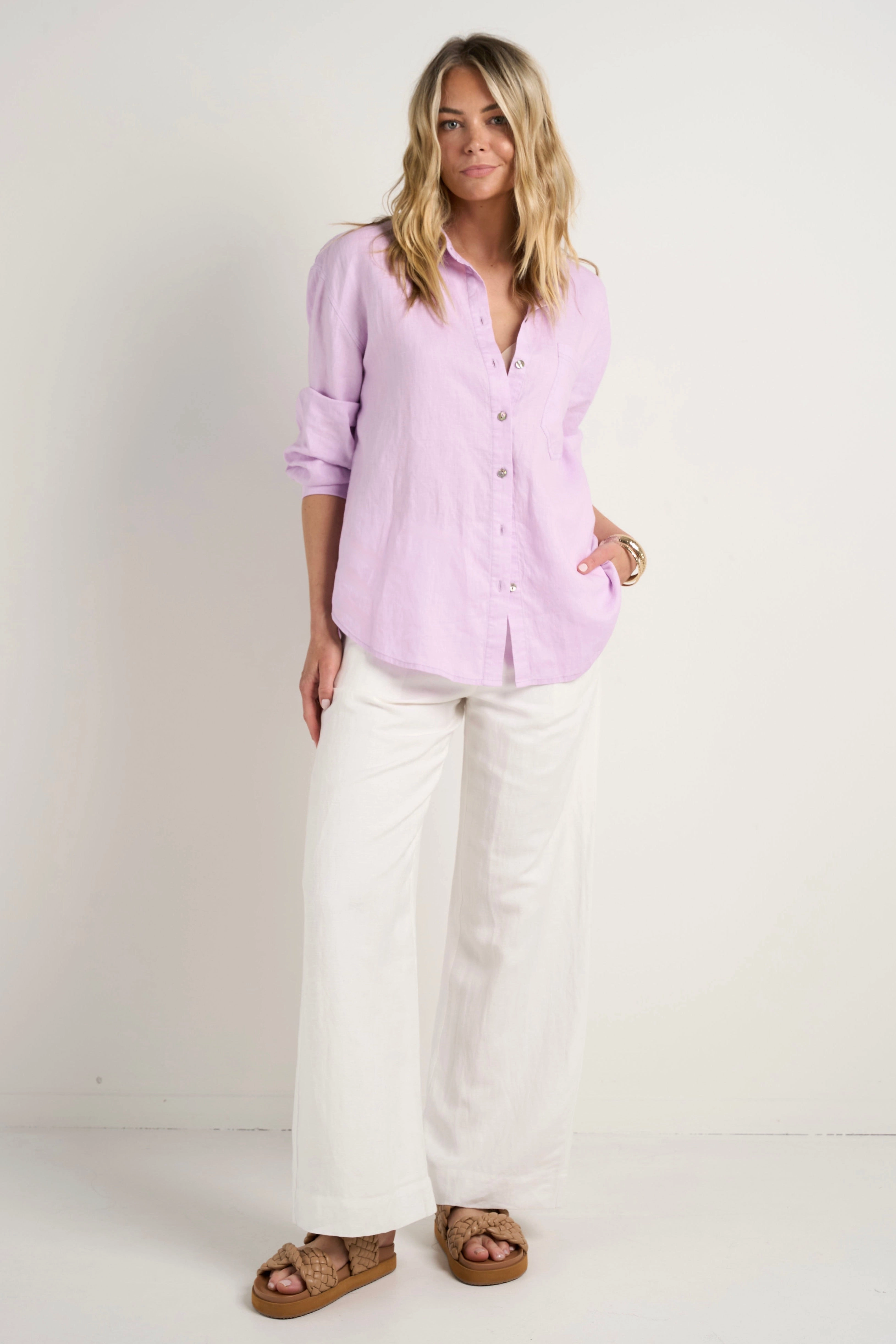 Smooth Interior Lining Multi Panel Design Optimum Lilac Linen Oversized Shirt