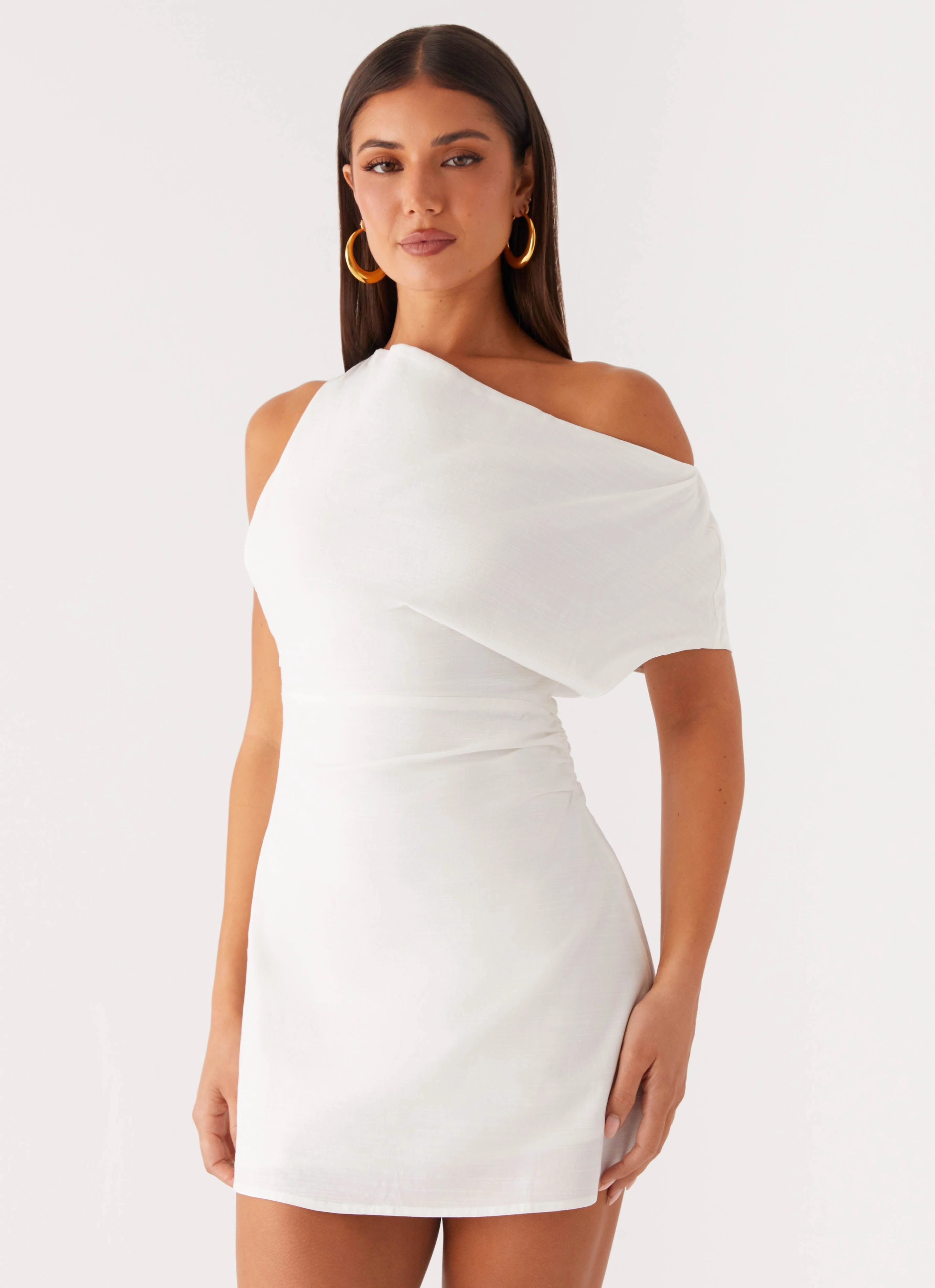 Tasteful Detail Relax Tones Moonlight Oasis Asymmetrical Cotton Mini Dress - Off White