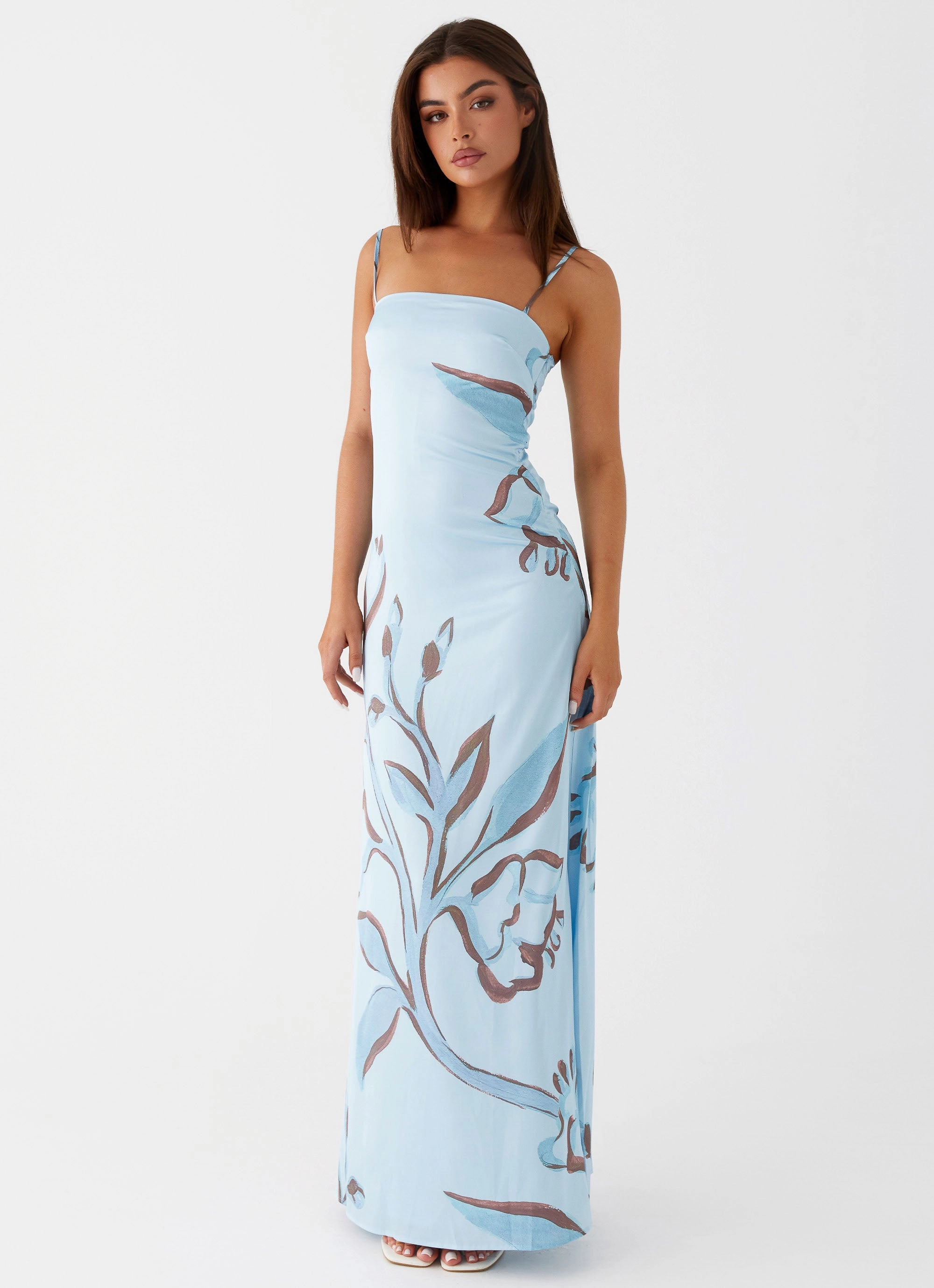Aster Bloom Maxi Dress - Blue Floral Elegant Tailoring Color Pop