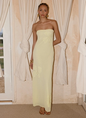 Sassafras Beaded Flower Strapless Maxi Dress - Yellow Sophisticated Layers Free Step