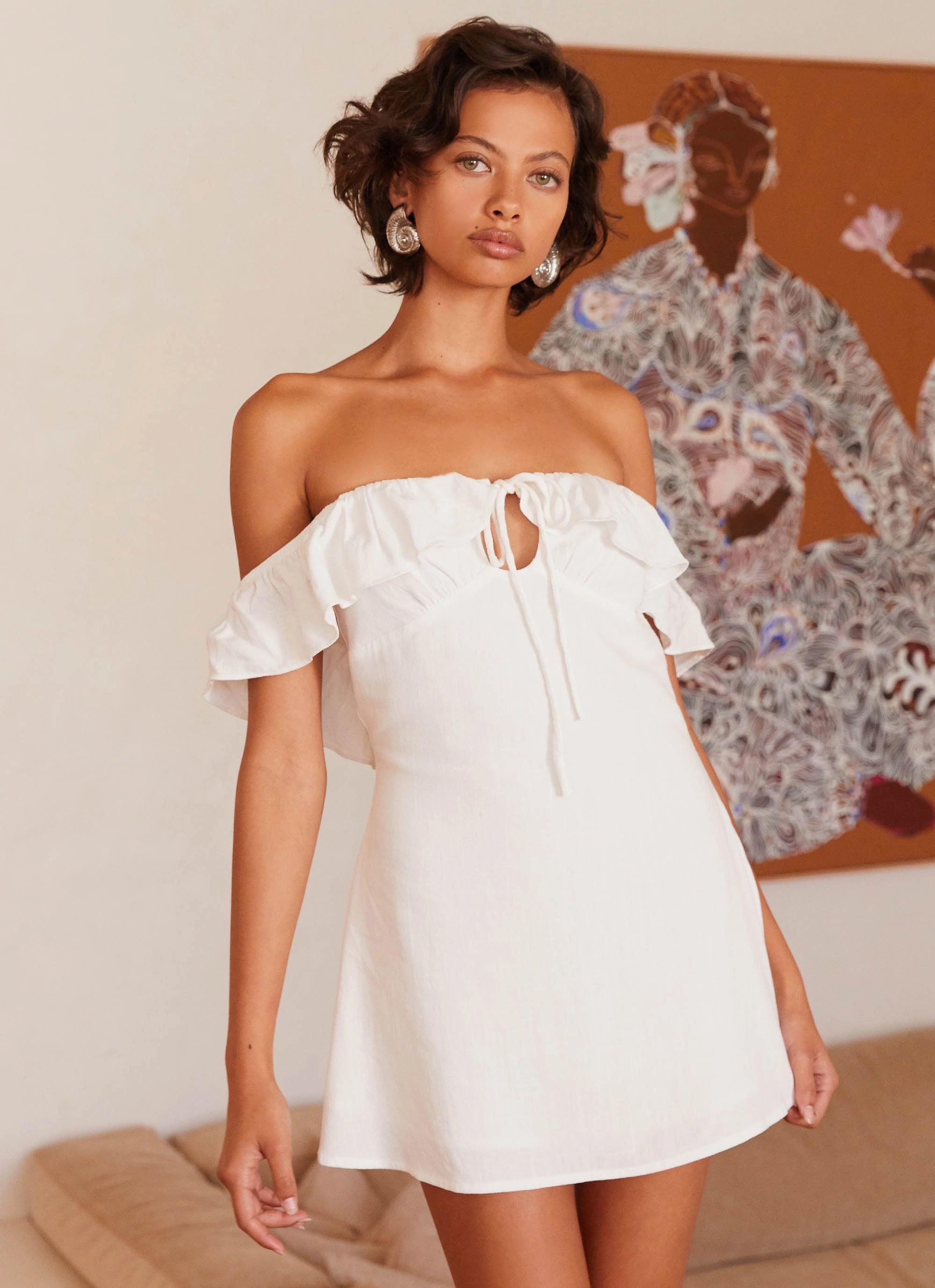 Texas Sun Linen Mini Dress - White Lace Ease Smooth Tone