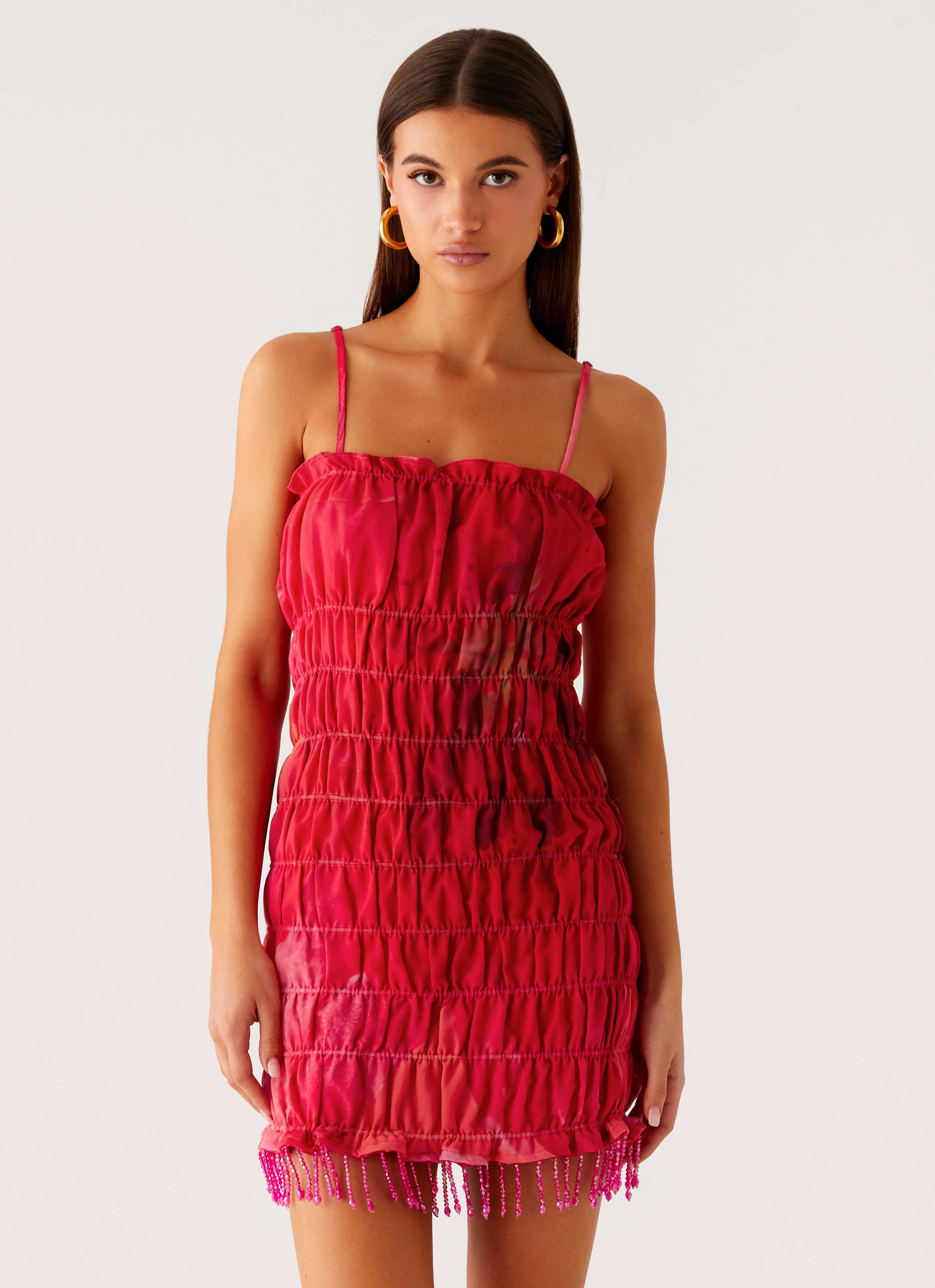 Refresh Me Chiffon Mini Dress - Peach Watermelon Flower Versatile Design