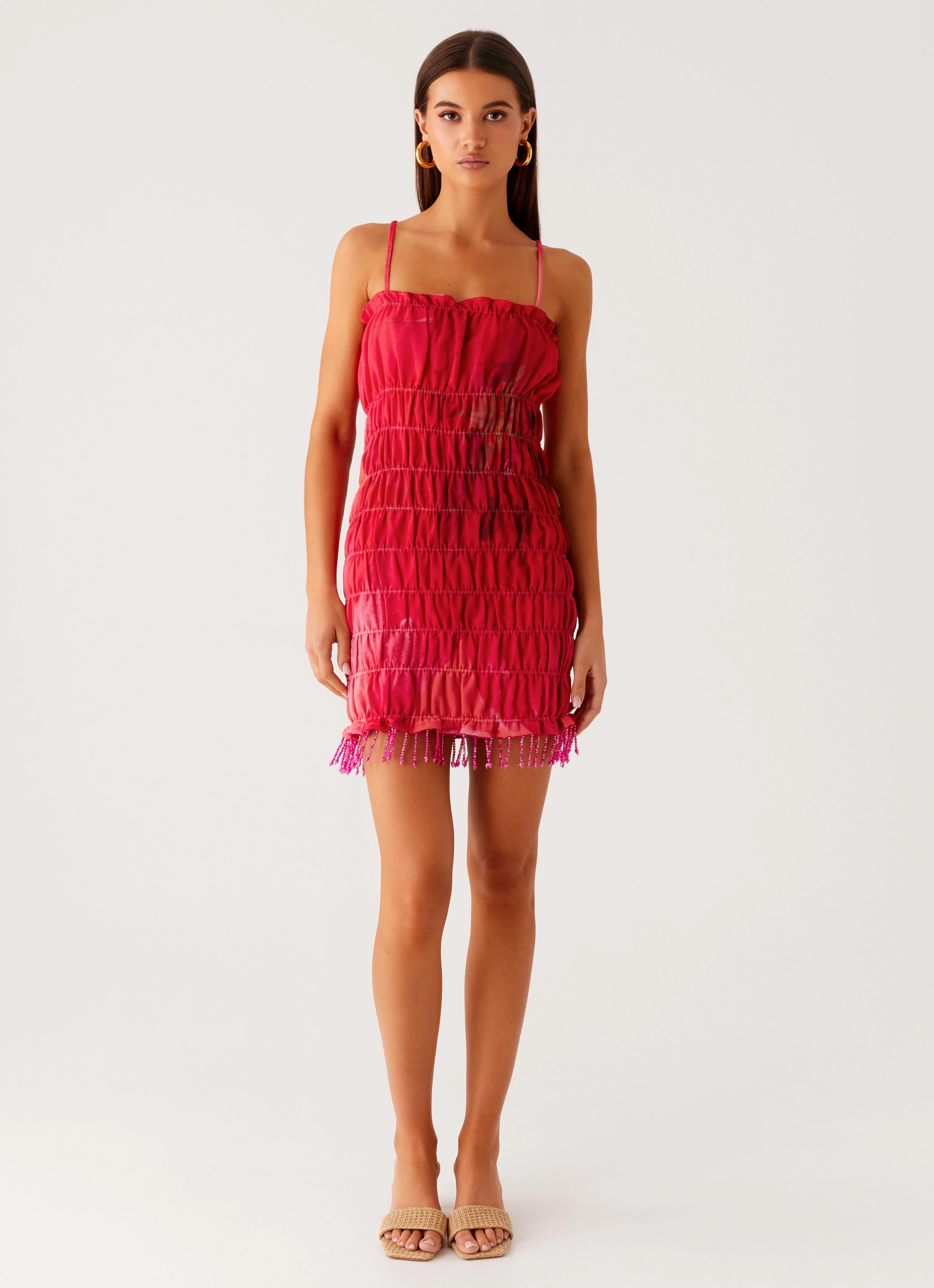 Refresh Me Chiffon Mini Dress - Peach Watermelon Flower Mermaid-Hem Influencer-Approved