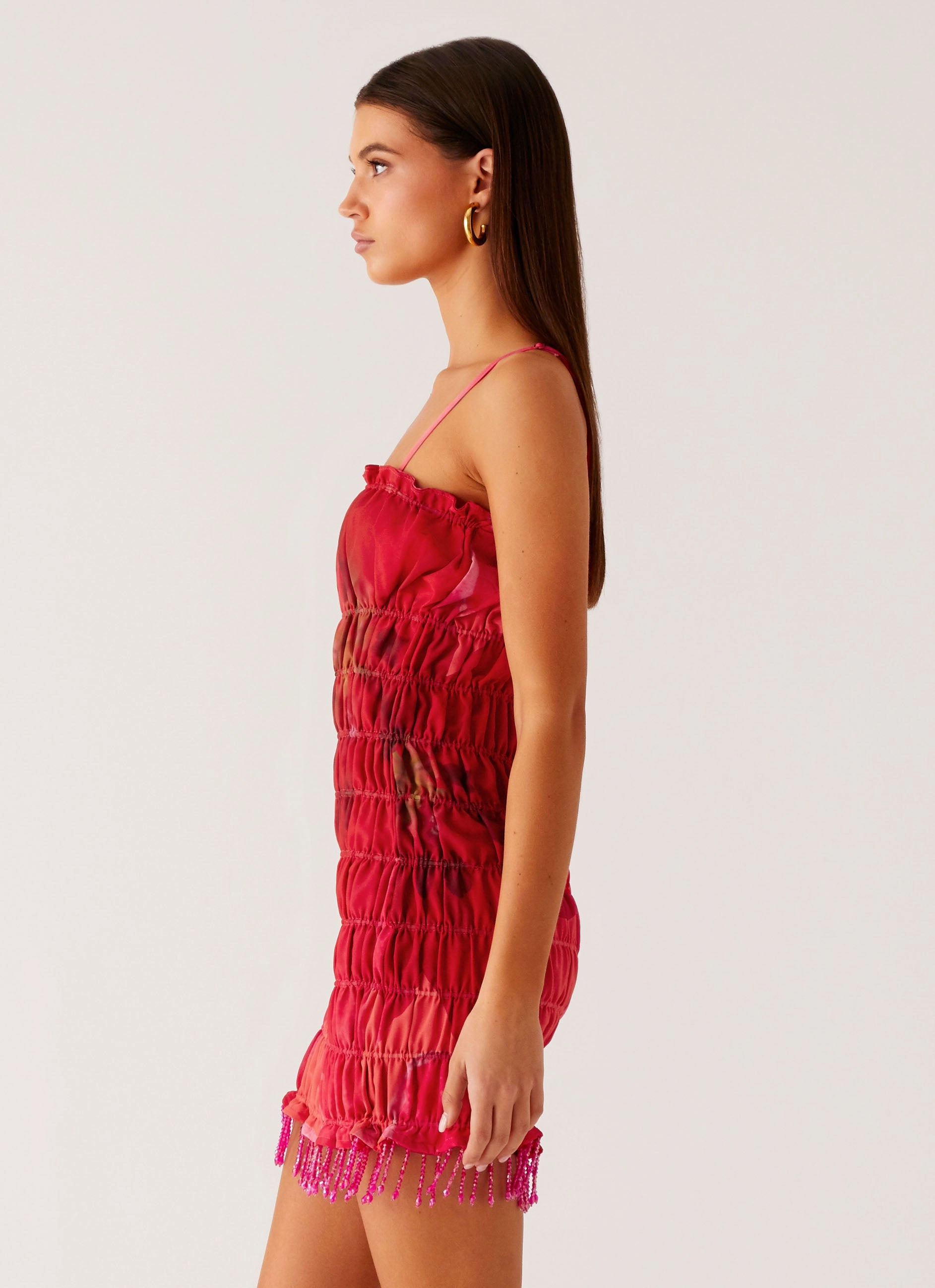 Adjustable-Straps Refresh Me Chiffon Mini Dress - Peach Watermelon Flower