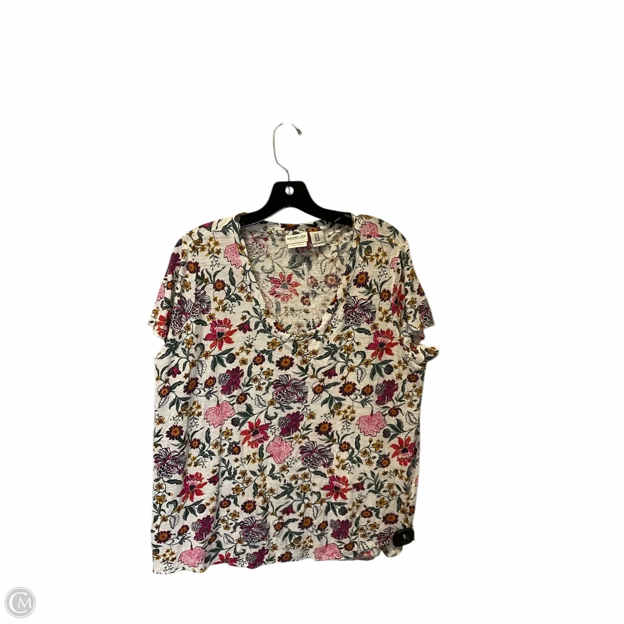 Top Short Sleeve By Rachel Zoe In Floral Print, Size: 1x Evergreen Neutral Color