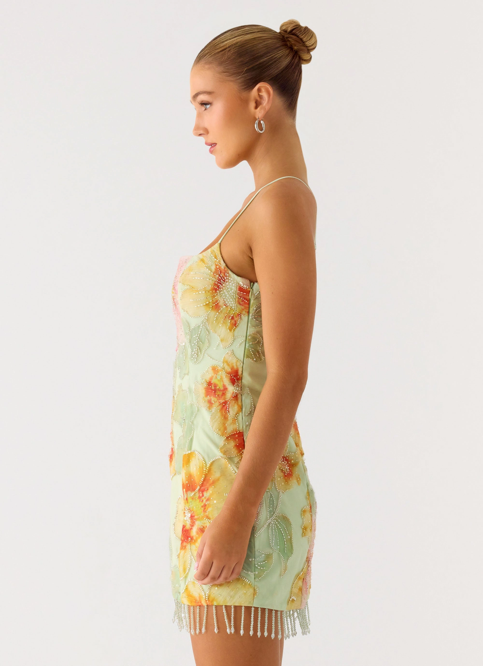 Polished Details Gatiana Beaded Sequin Mini Dress - Green Floral Beaded