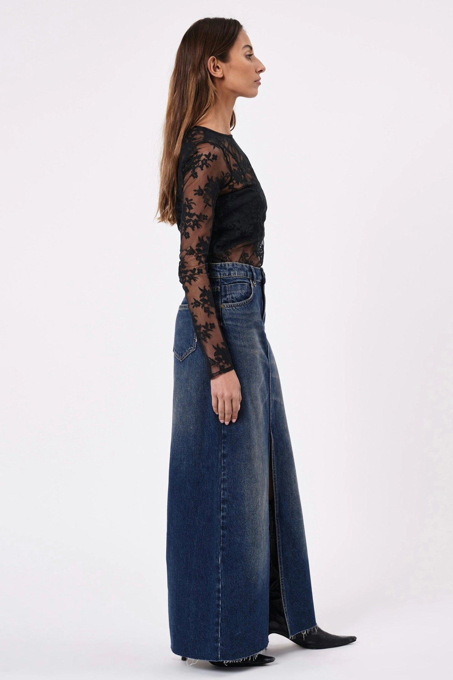 Darcy Gold Mine Denim Maxi Skirt Durable Hem
