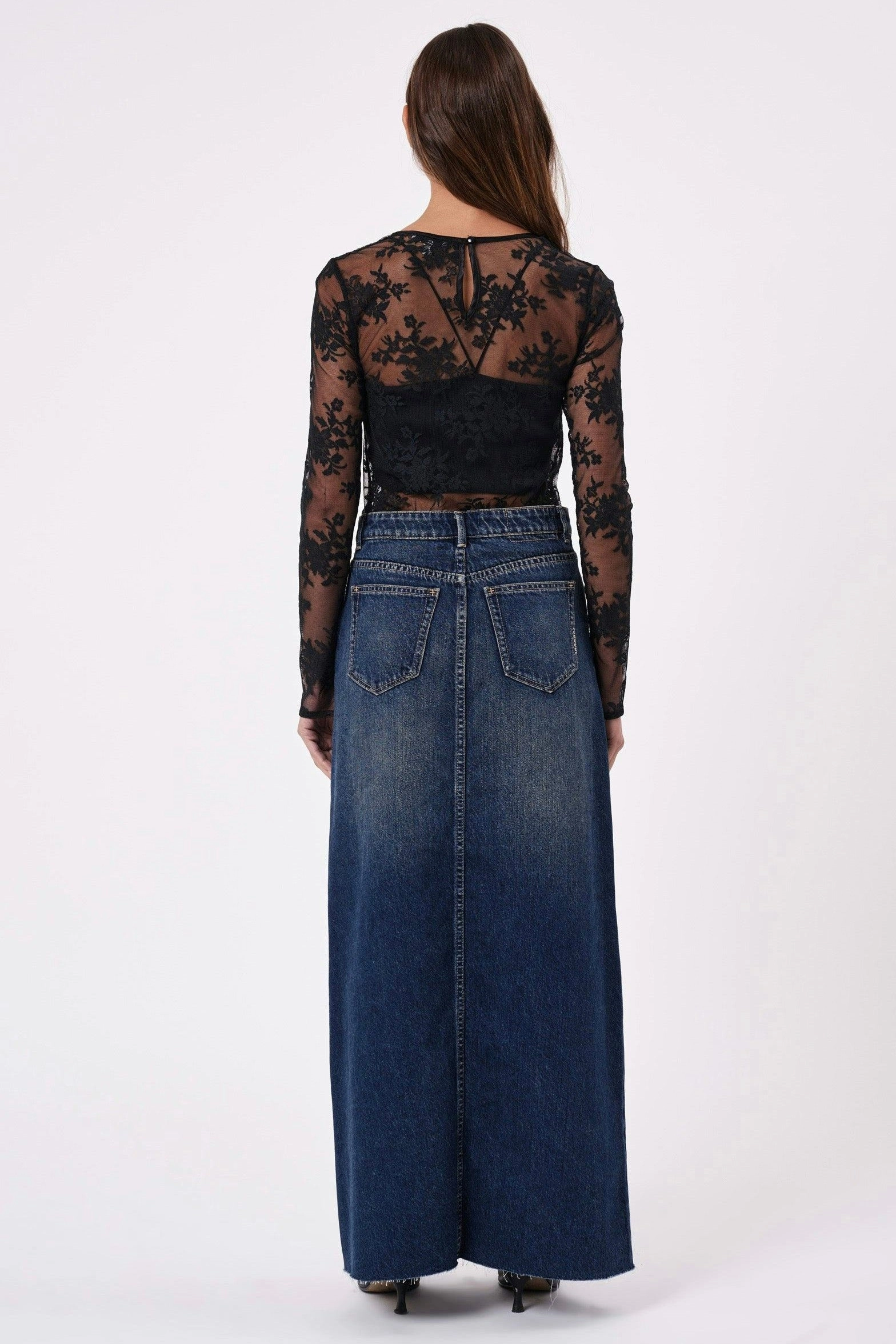 Smooth Edging Seasonal Must Have Darcy Gold Mine Denim Maxi Skirt
