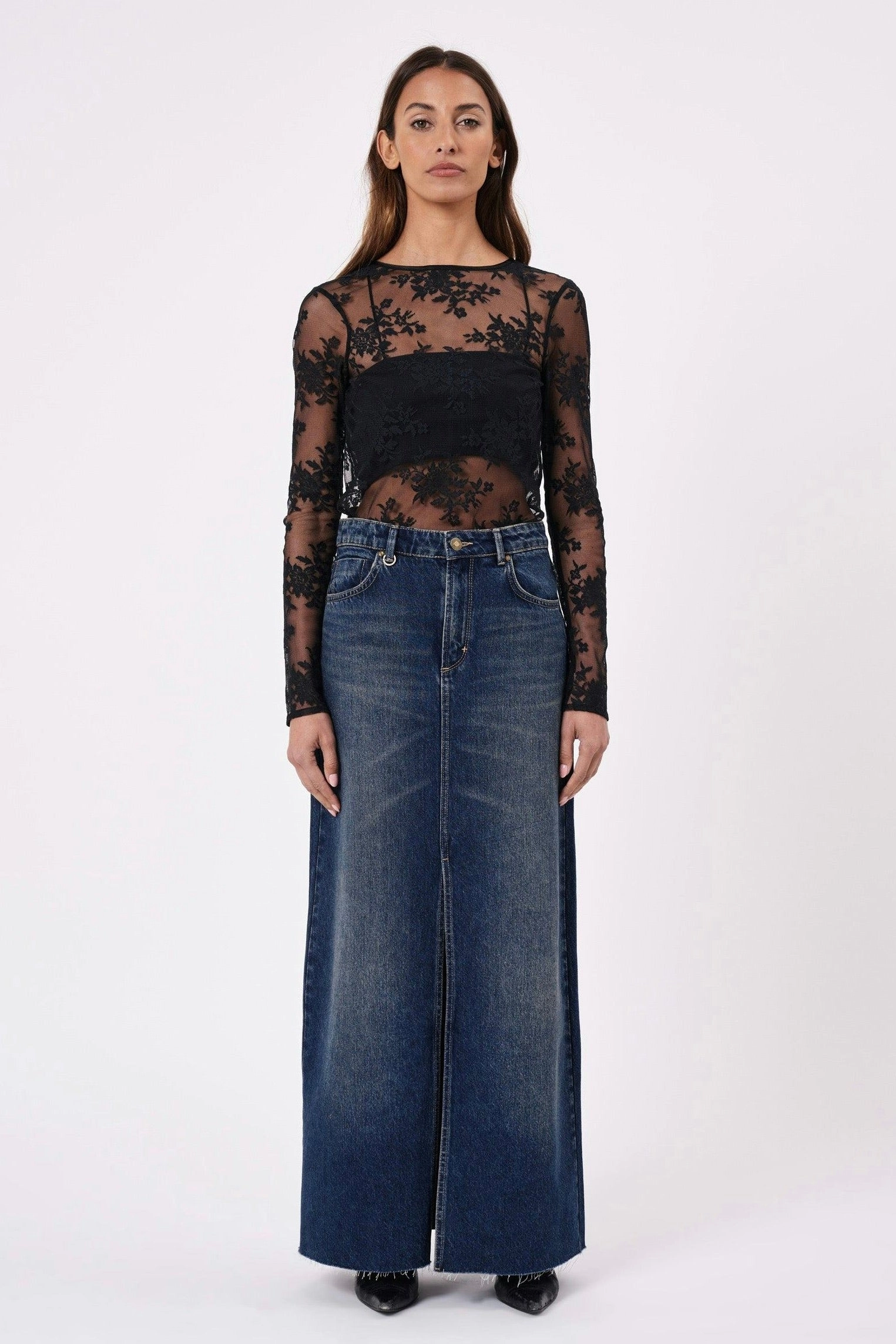 Functional Fashion Biodegradable Fabric Darcy Gold Mine Denim Maxi Skirt