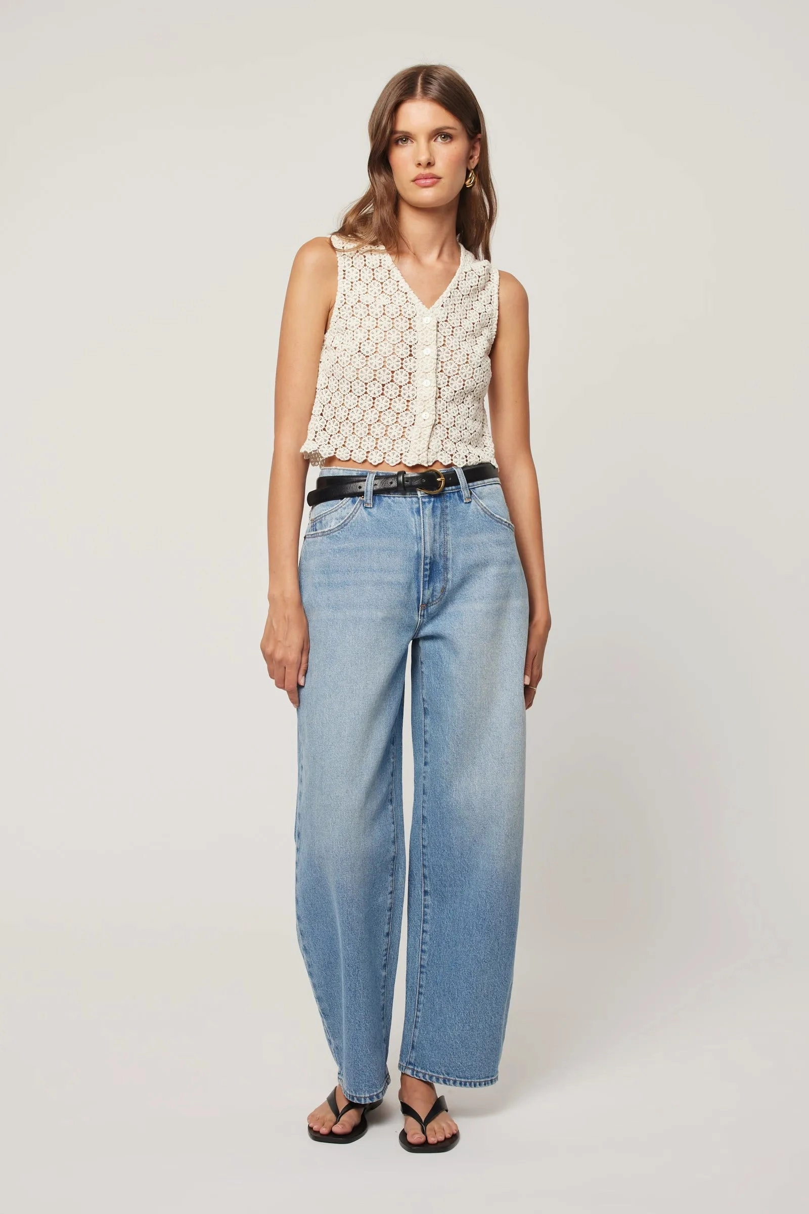 Gigi Brad Blue Barrel Jean Layer-Friendly Fit Stain Repellent Coating