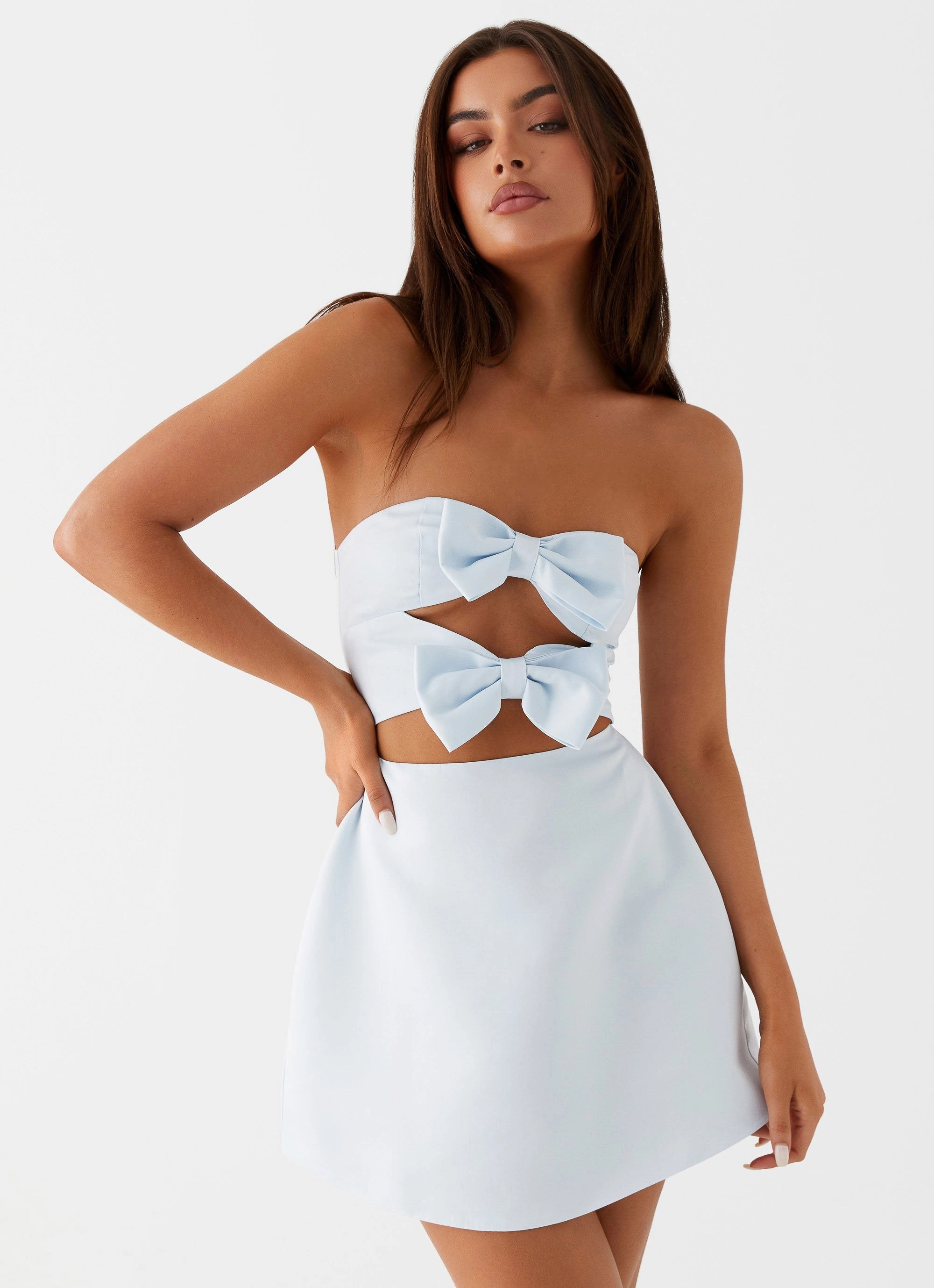 Girl Crush Bow Mini Dress - Blue Comfy Design Subtle Flex