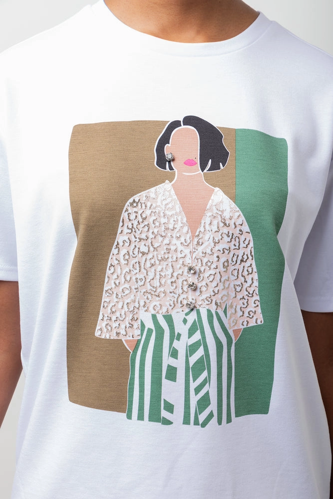 Girl Oversized Short Sleeve T-Shirt White Fun Design Moisture Control Lining