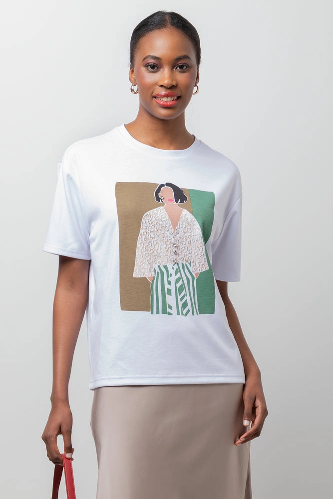 Double Needle Stitching Modern Design Girl Oversized Short Sleeve T-Shirt White