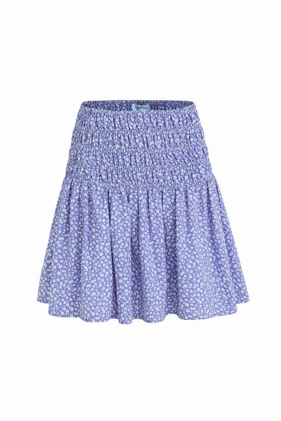 Glowing Lilac Ditsy Floral Shirred Waist Mini Skirt Full Circle
