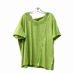 Top Ss Basic By Denim And Company In Green, Size:2X Wrinkle Resistant Texture Timeless Look Wear