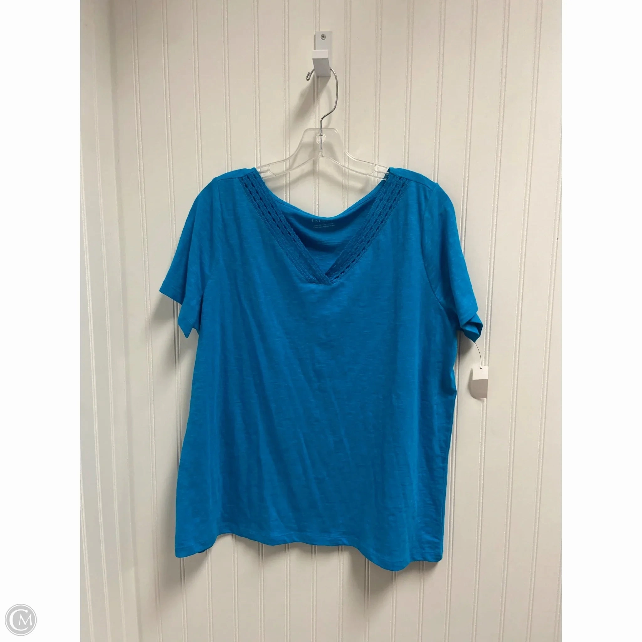 DoubleStitched Seams Top Short Sleeve Basic By Talbots In Blue, Size: 1x