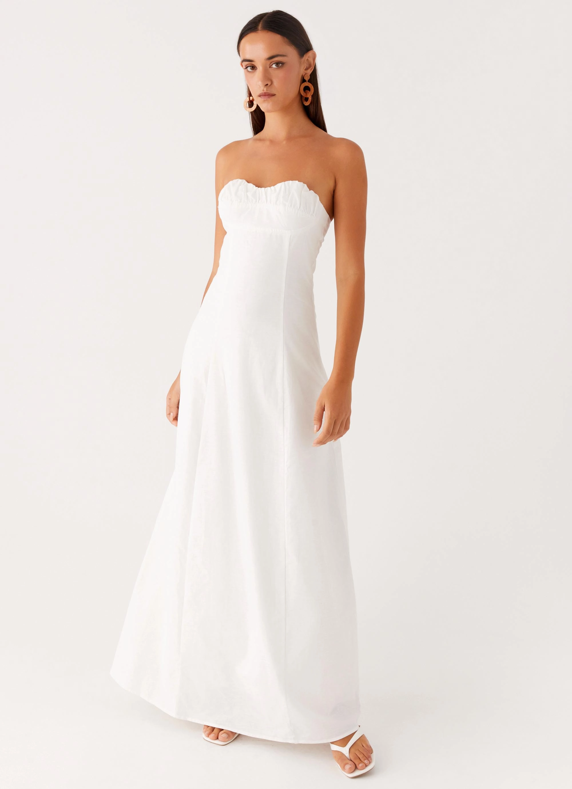 Tayla Linen Maxi Dress - White Elegant Piece