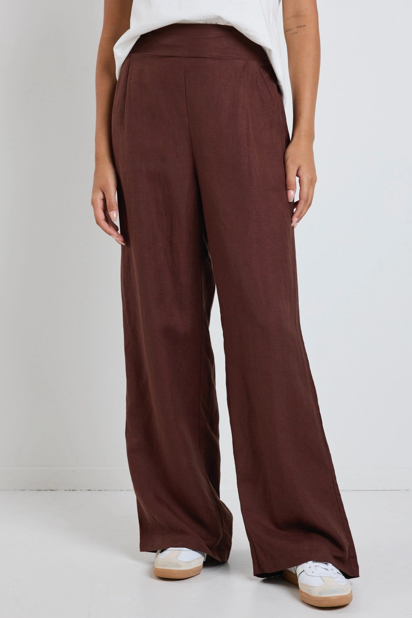 Guardian Chocolate Linen Viscose Elastic Back Pants Tough Flex