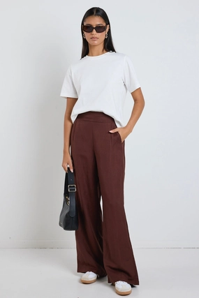 Reflective details Quick Drying Guardian Chocolate Linen Viscose Elastic Back Pants