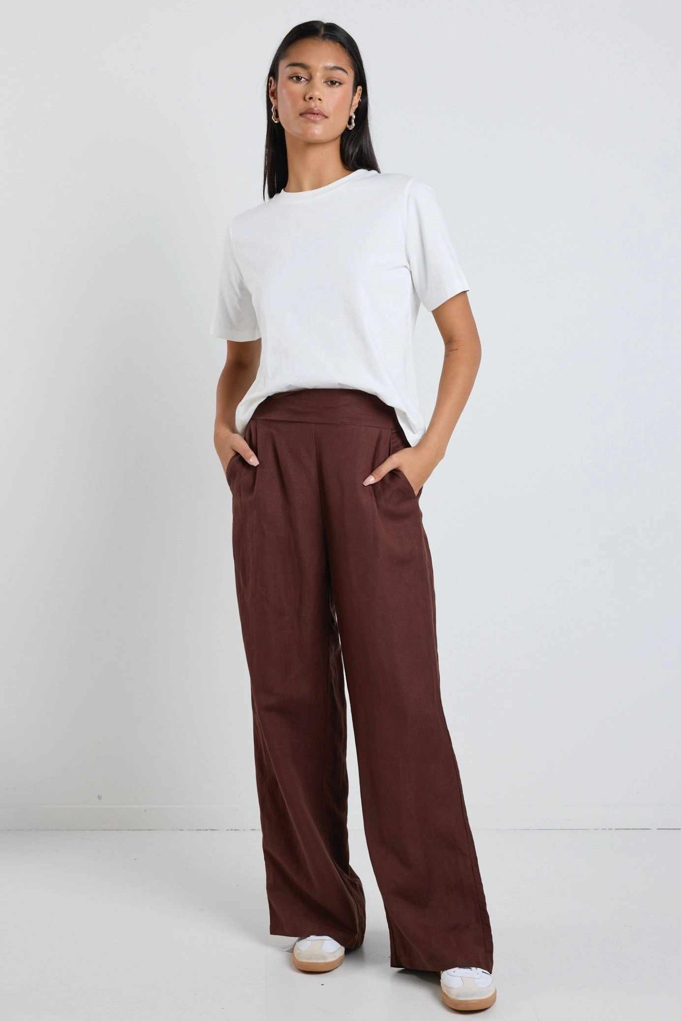 Guardian Chocolate Linen Viscose Elastic Back Pants Durable Hemming Versatile staple