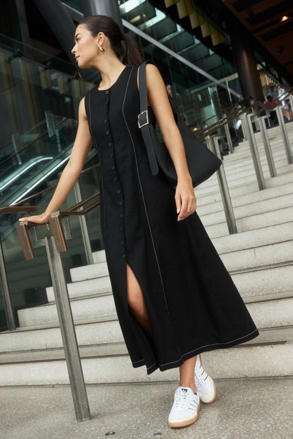 Durable Stitching low performance Guide Black Contrast Stitch Maxi Vest Dress