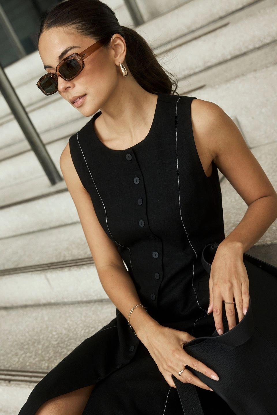 Odor Control Technology Guide Black Contrast Stitch Maxi Vest Dress