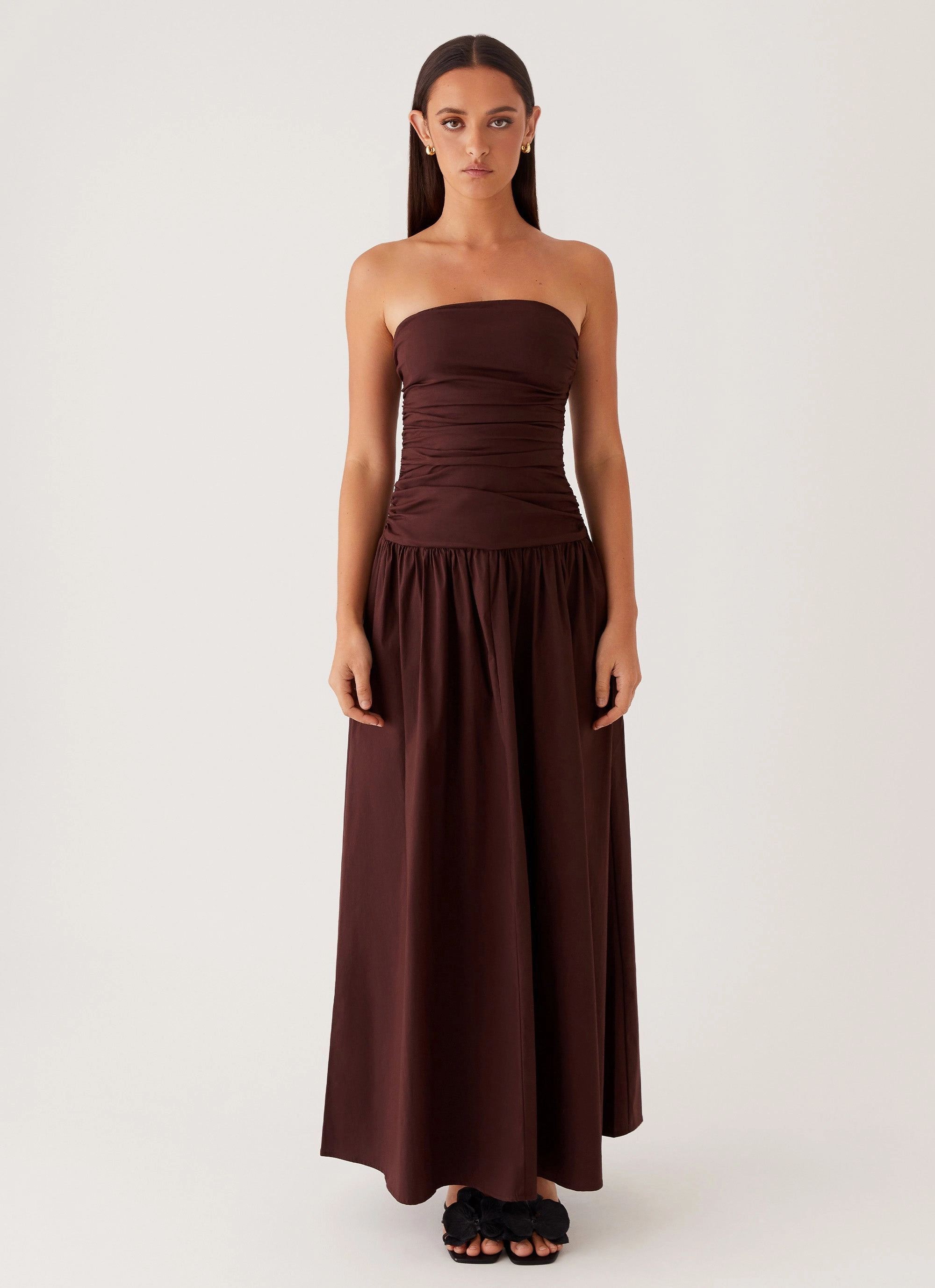 Farm Scene Silk Flow Carmel Maxi Dress - Brown