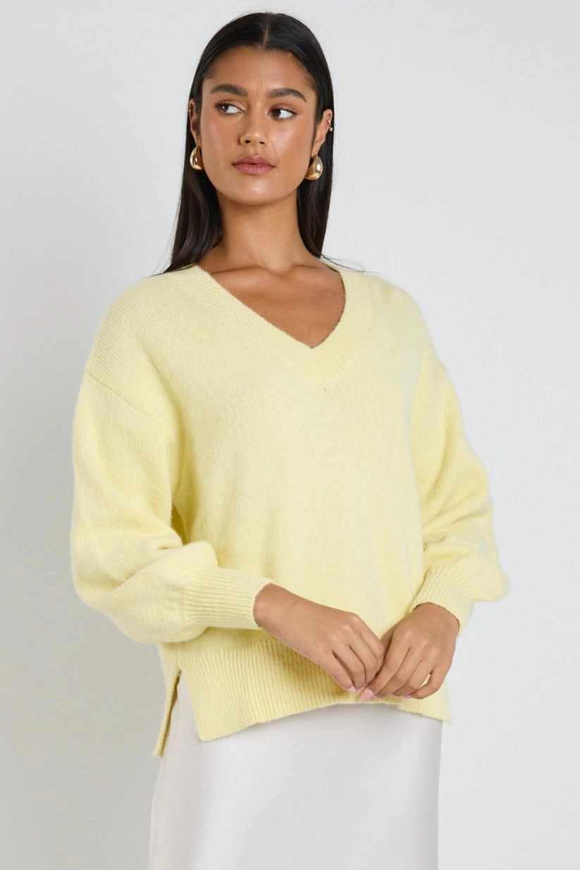 Harvest Butter V Neck Knit Jumper single - wheel drive Laser Cut Edge Detailing