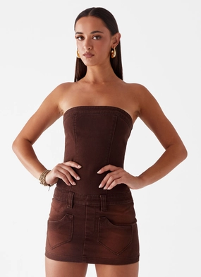 Heading South Mini Dress - Brown Sophisticated Wear Resort Vibes