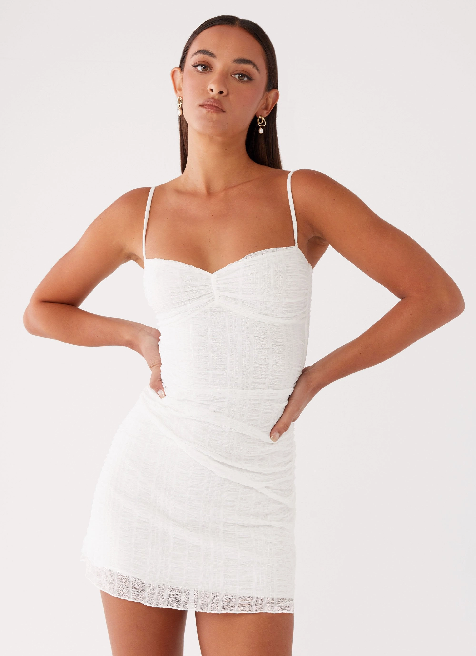 Arden Mesh Mini Dress - White Slim Touch
