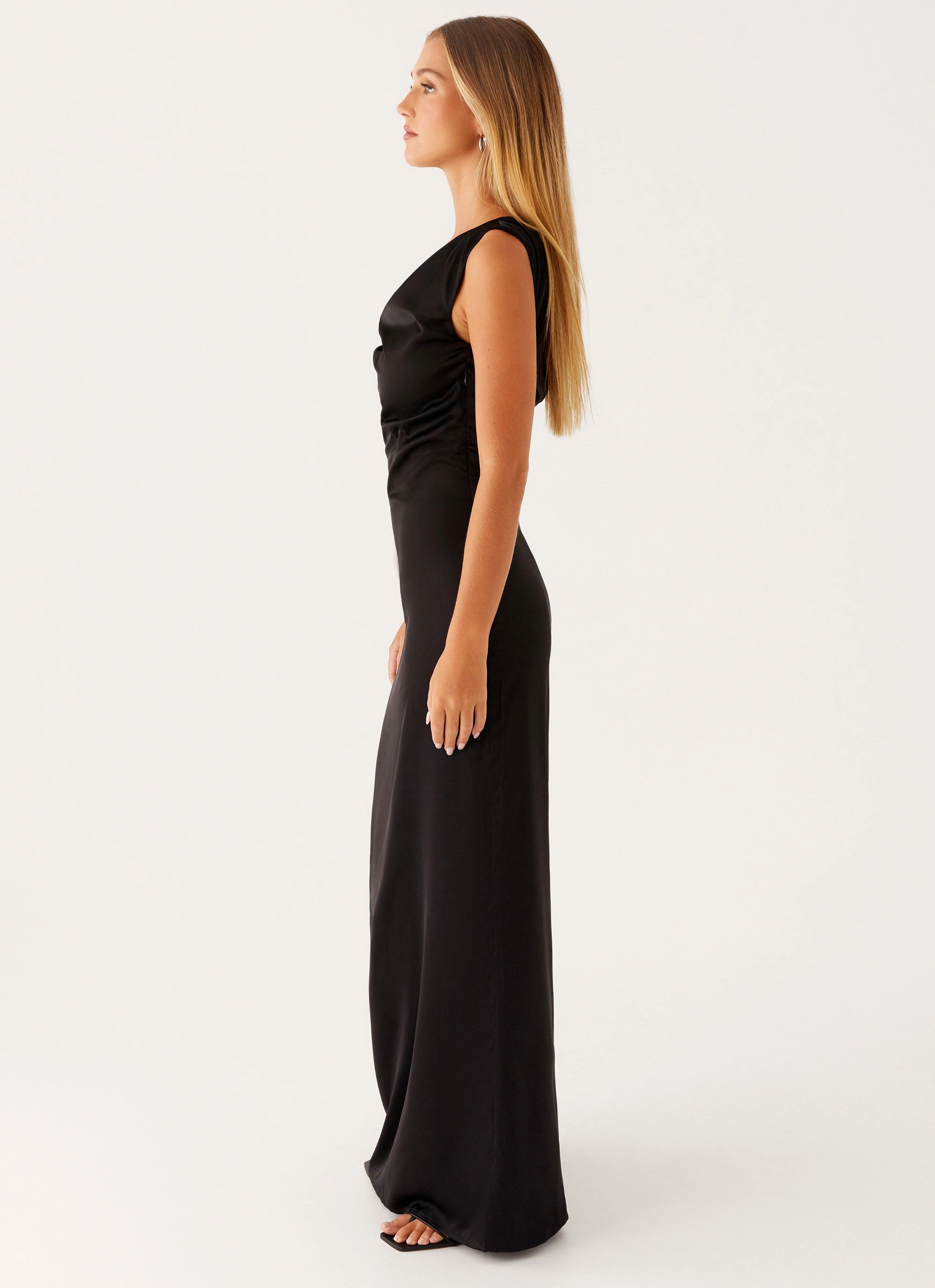 Airy Comfort Understated Glam Heart Of Glass Satin Maxi Dress - Black