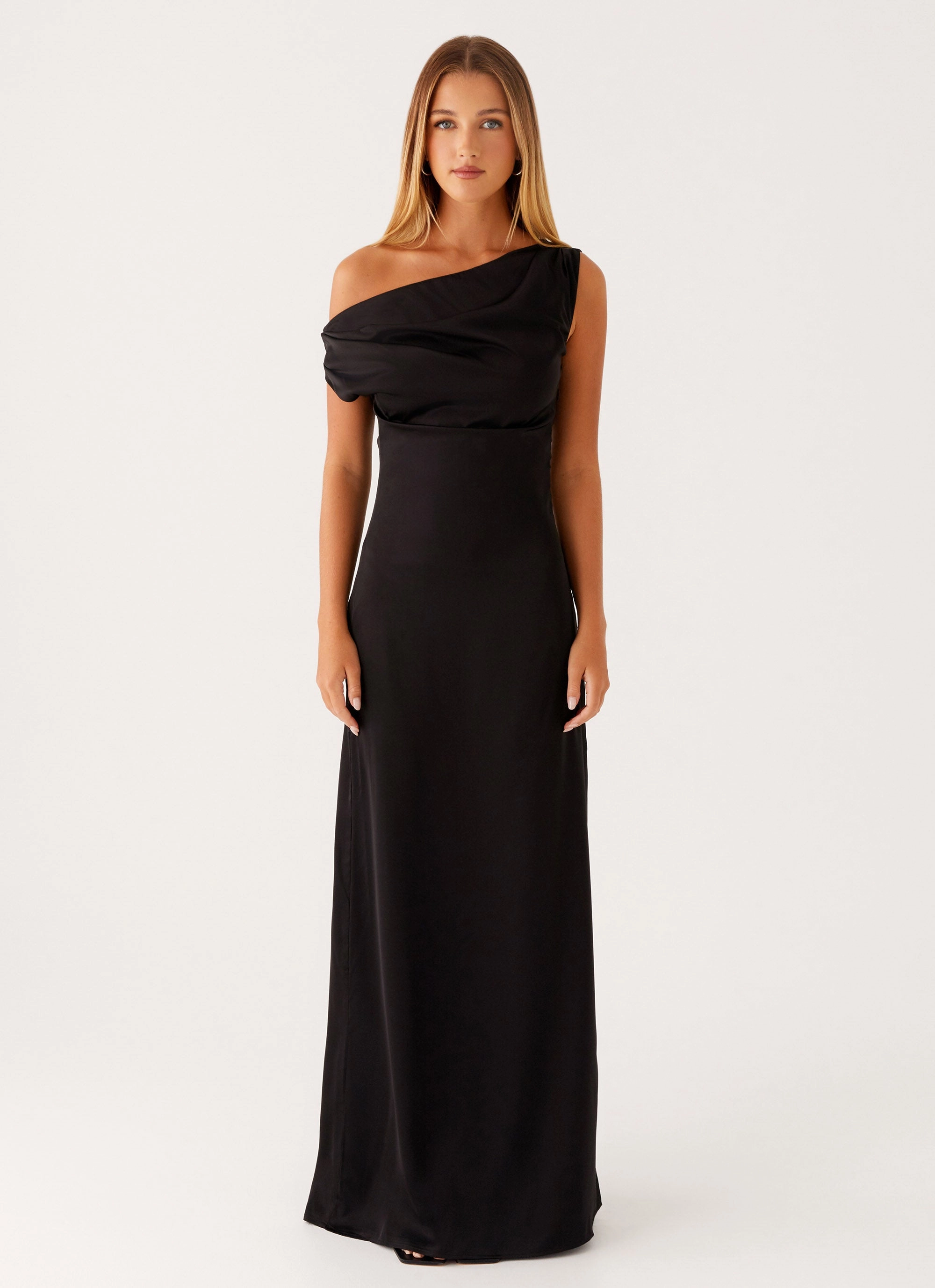 Beaded-Edge Heart Of Glass Satin Maxi Dress - Black