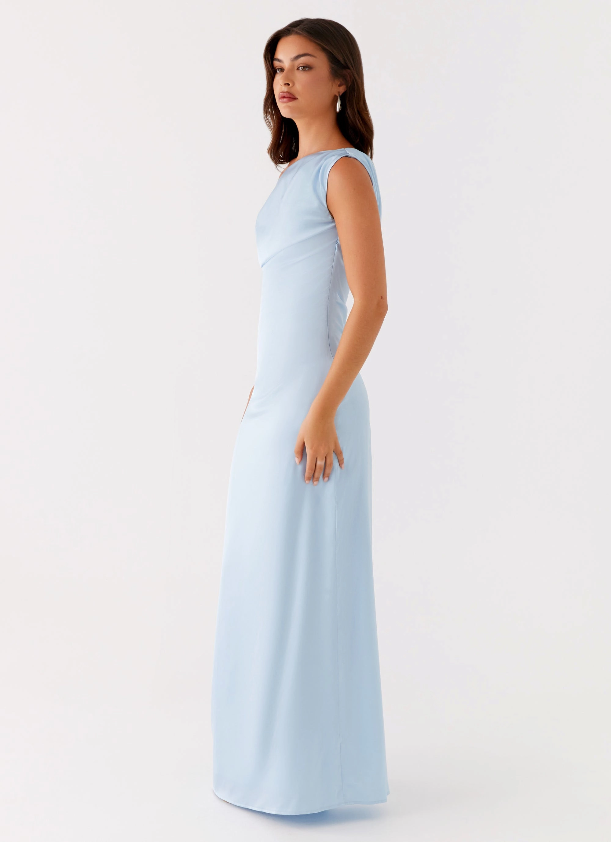 Heart Of Glass Satin Maxi Dress - Blue Color Soft