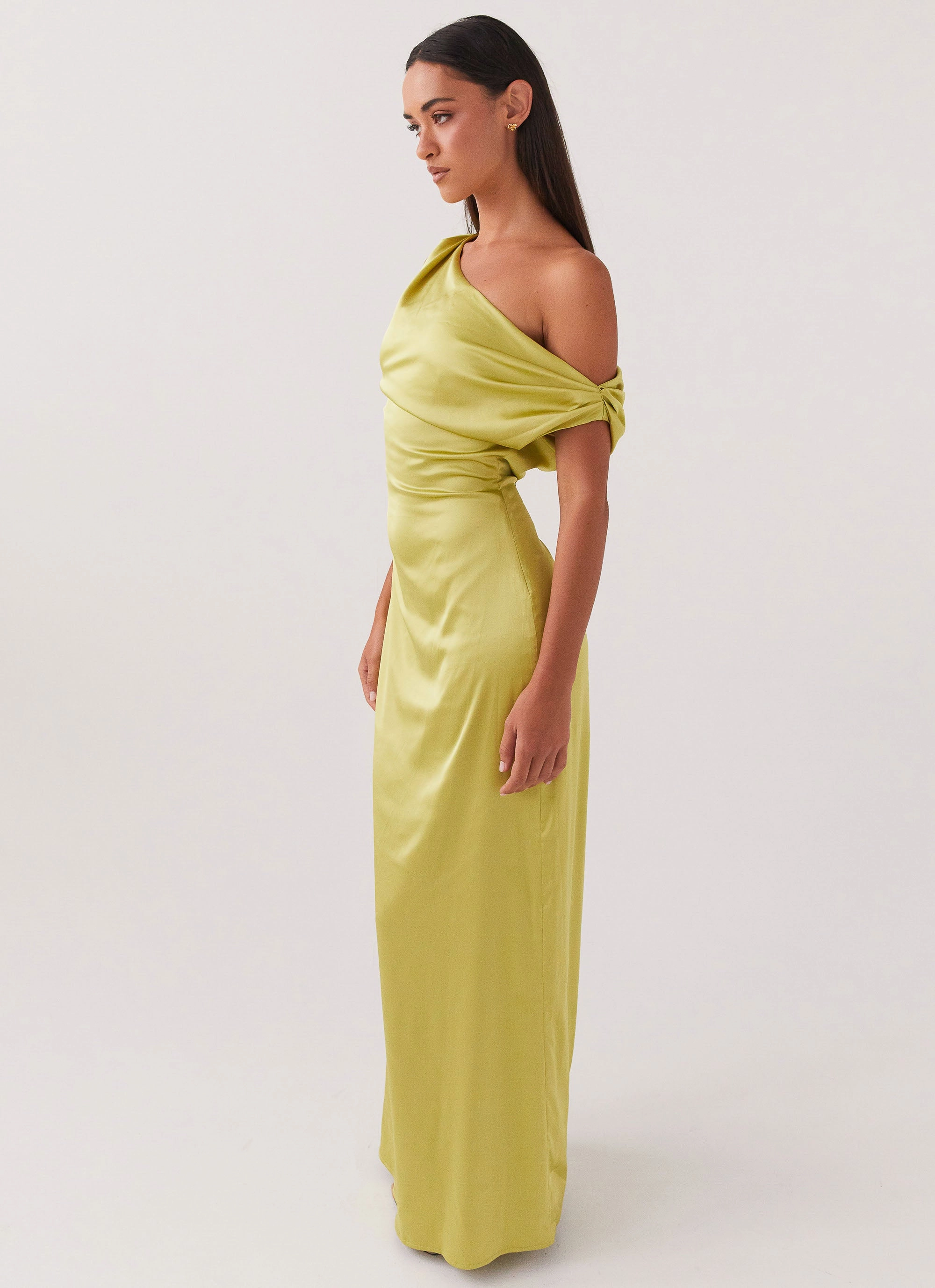 Heart Of Glass Satin Maxi Dress - Chartreuse Comfy Look Bold Movement