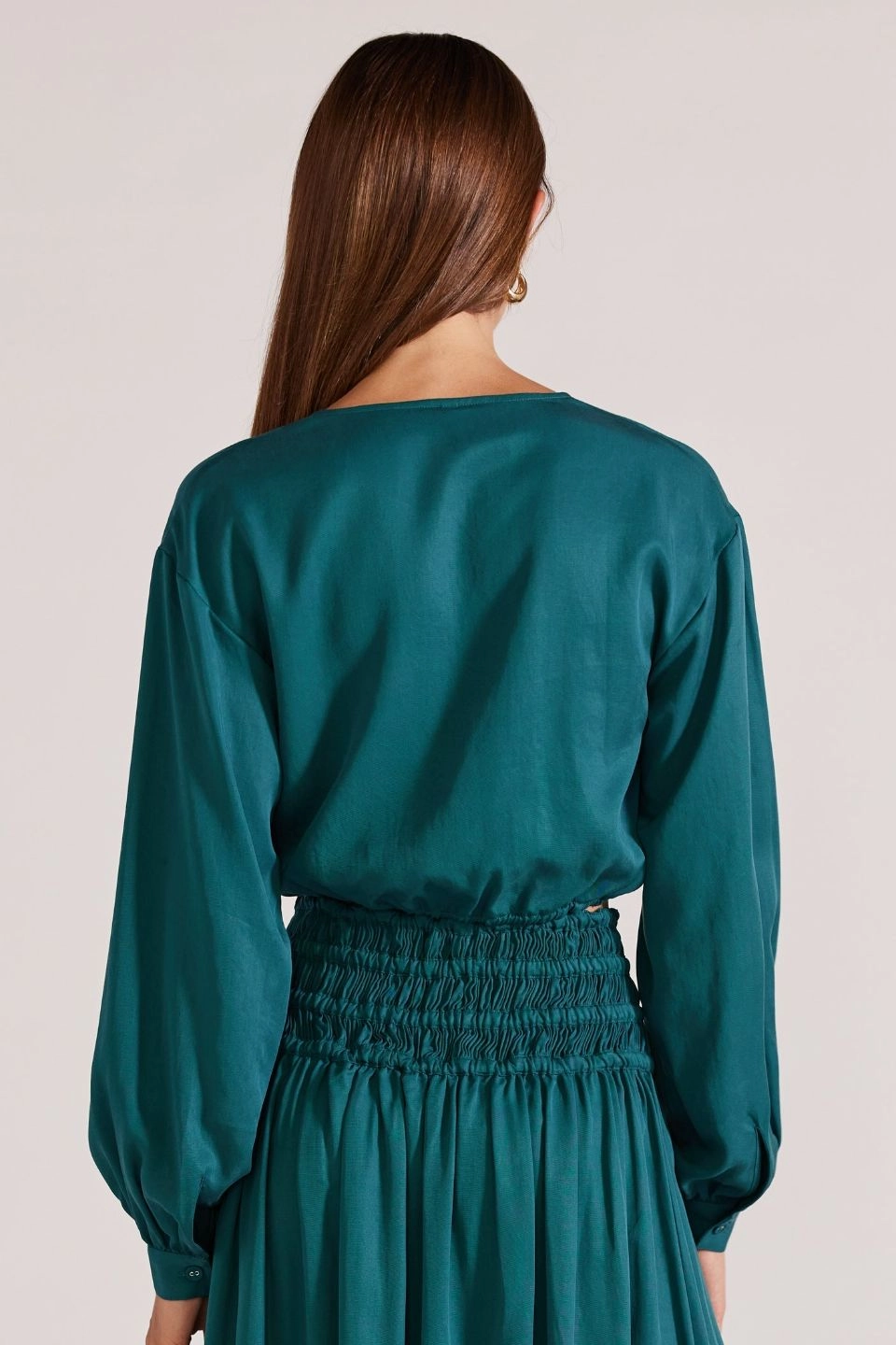 Leila Emerald LS Cropped Top RibbedTrim Anti Slip Shoulder Padding